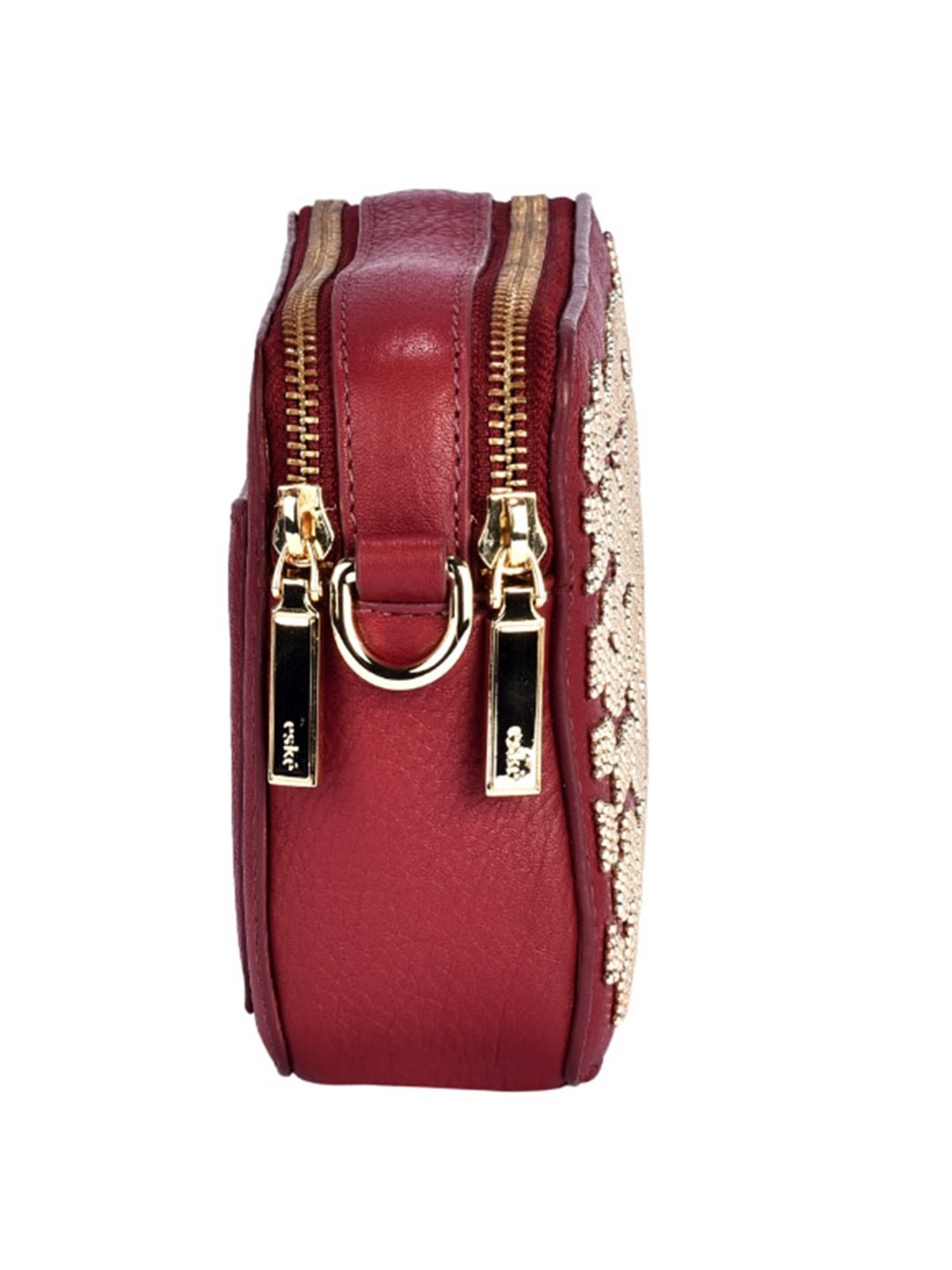 Eske Rosalie Maroon Embellished Medium Sling Handbag
