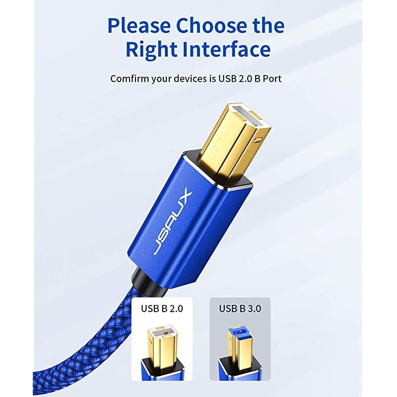 Printer Cable,  6ft USB 2.0 Type A Male to B Male Printer Scanner Cord High Speed Compatible with HP, Canon, Dell, Epson, Lexmark, Xerox, Samsung and More (Blue)