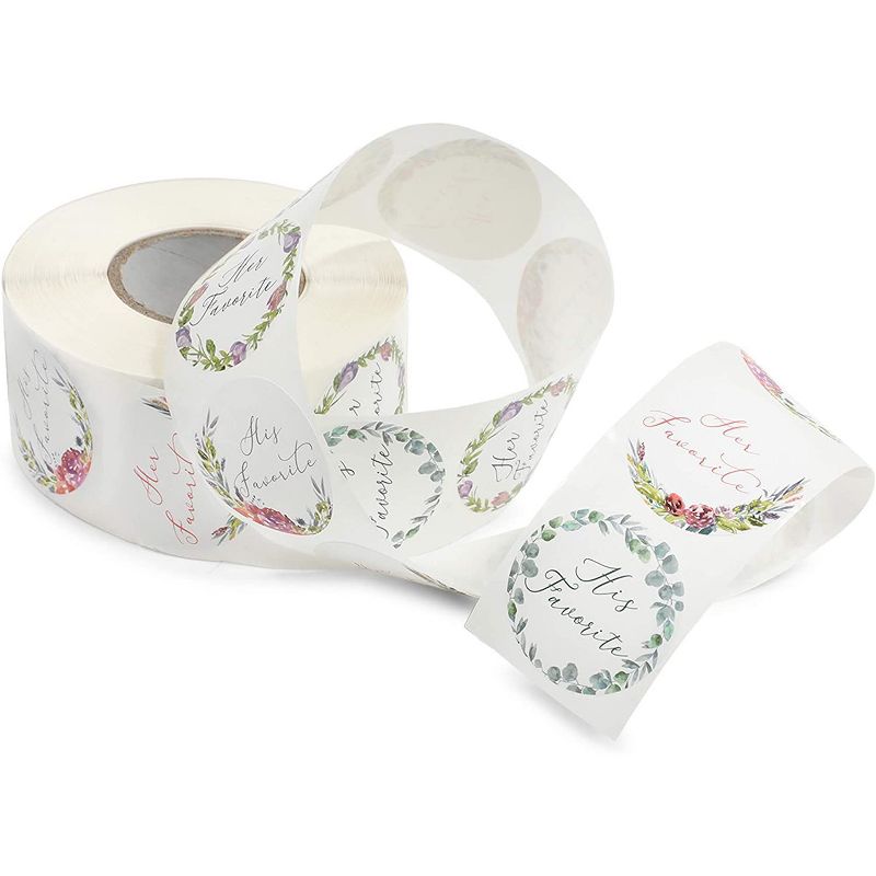 Pipilo Press 1000-Pack His Favorite Her Favorite Floral Stickers for Weddings (1.5 in, Assorted Design)