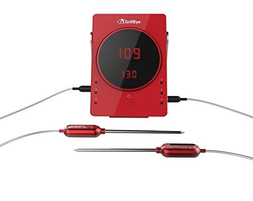 GrillEye Smart Bluetooth Grilling & Smoking Thermometer, Red