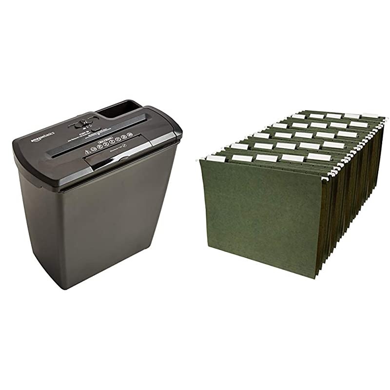 8-Sheet Strip-Cut Paper, CD and Credit Card Home Office Shredder & Hanging Organizer File Folders - Letter Size, Green, 25-Pack