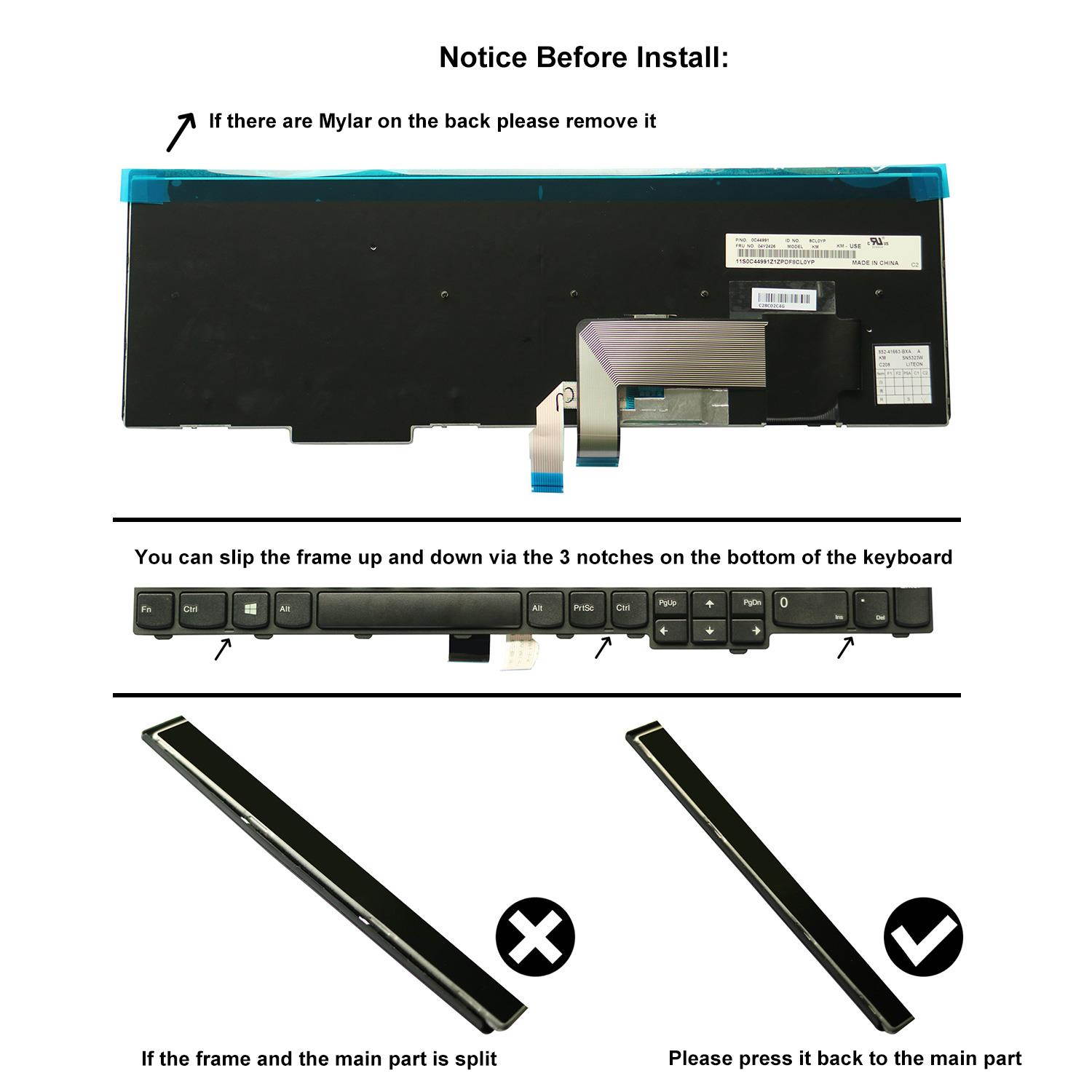 AUTENS Replacement US Keyboard for Lenovo ThinkPad E531 E540 Laptop No Backlight (4 Fixing Screws)