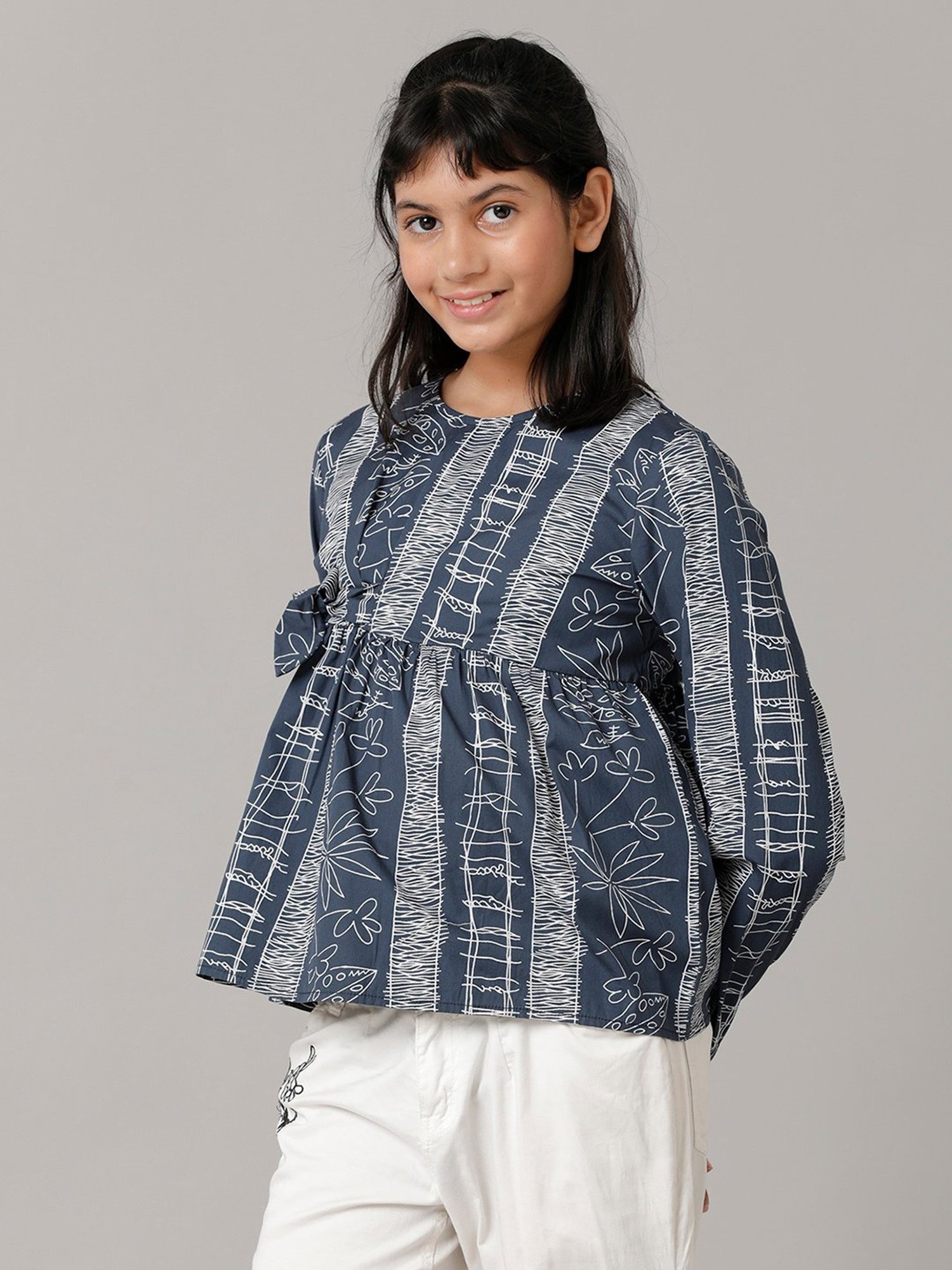 Under Fourteen Only Kids Blue Printed Full Sleeves Top