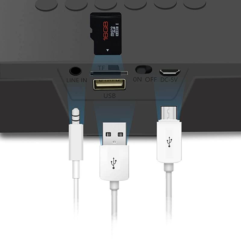 FM Radio Wireless Bluetooth Speaker Alarm Clock Portable Radio Speaker with Digital LED USB Rechargeable for Office Desk Home Bedroom Bedside Desktop Computer SDY019 Black