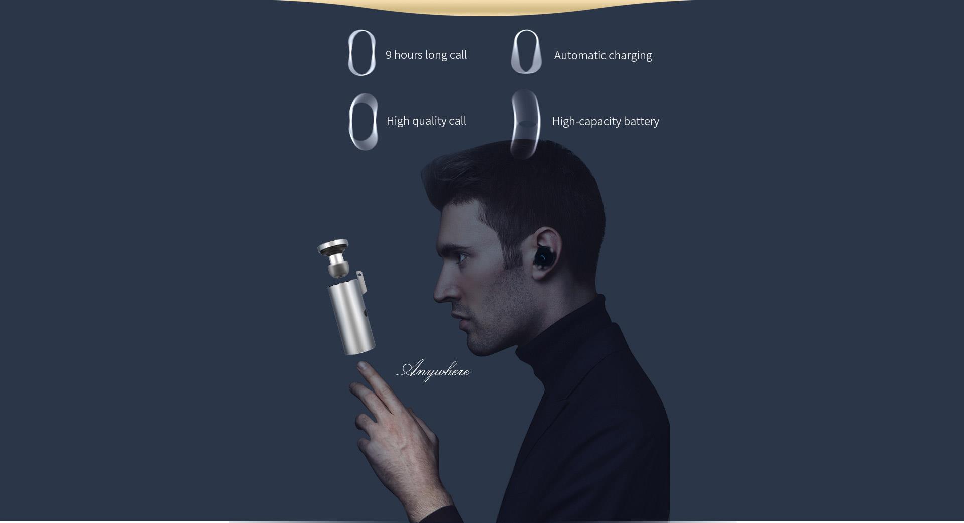 OVEVO Q20 Bluetooth Earphone Wireless Mini Headphone In Ear Headset for Outdoor Sports Driving F22239/F22240 - Silver