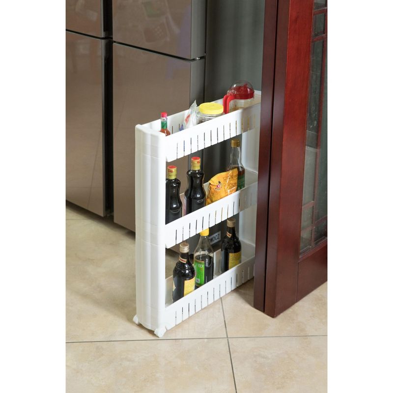 Basicwise Plastic Storage Cabinet Organizer 3 Shelf Cart Rack Tower with Wheels