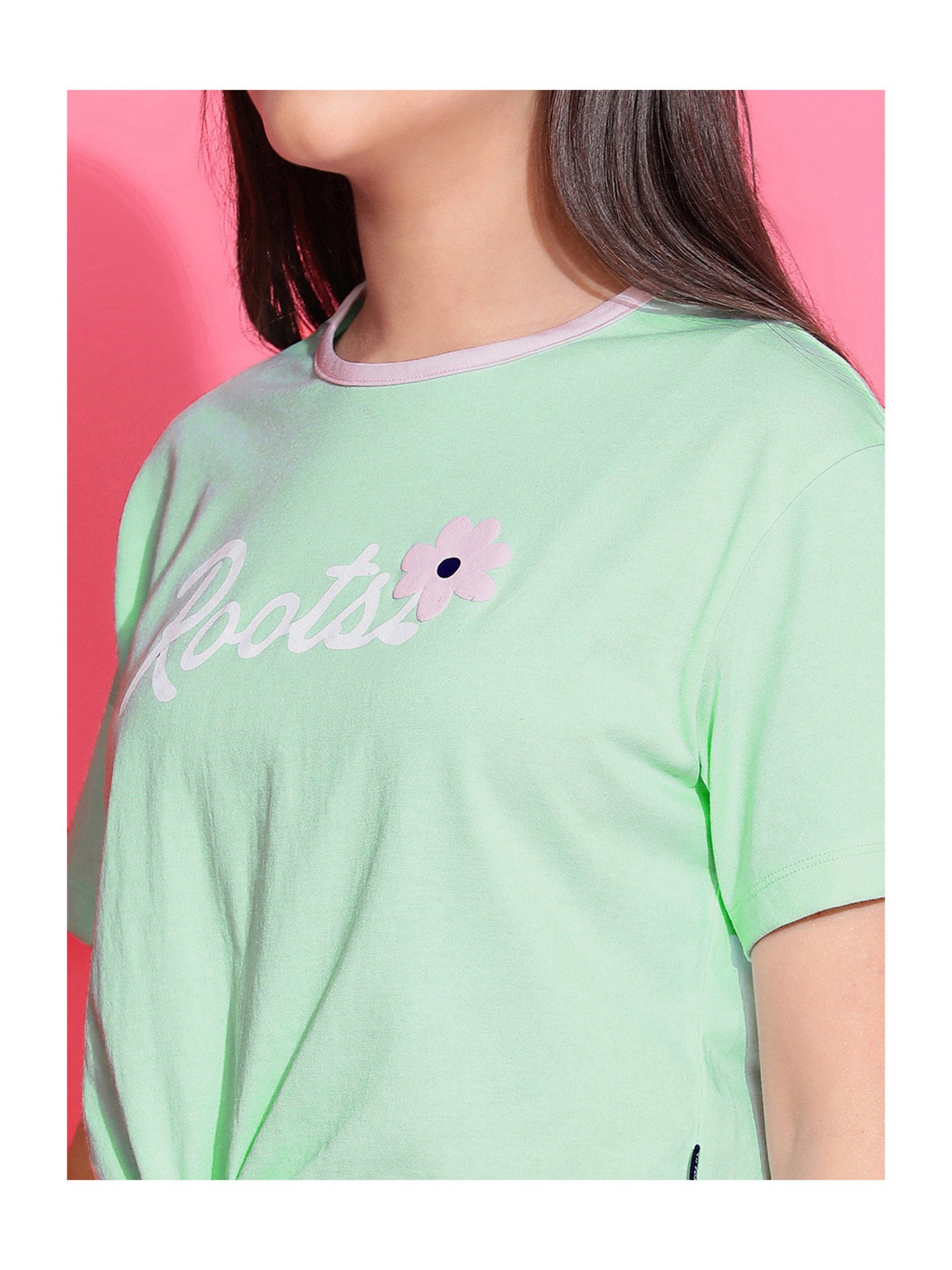 Lil Tomatoes Kids Light Green Printed Crop Top