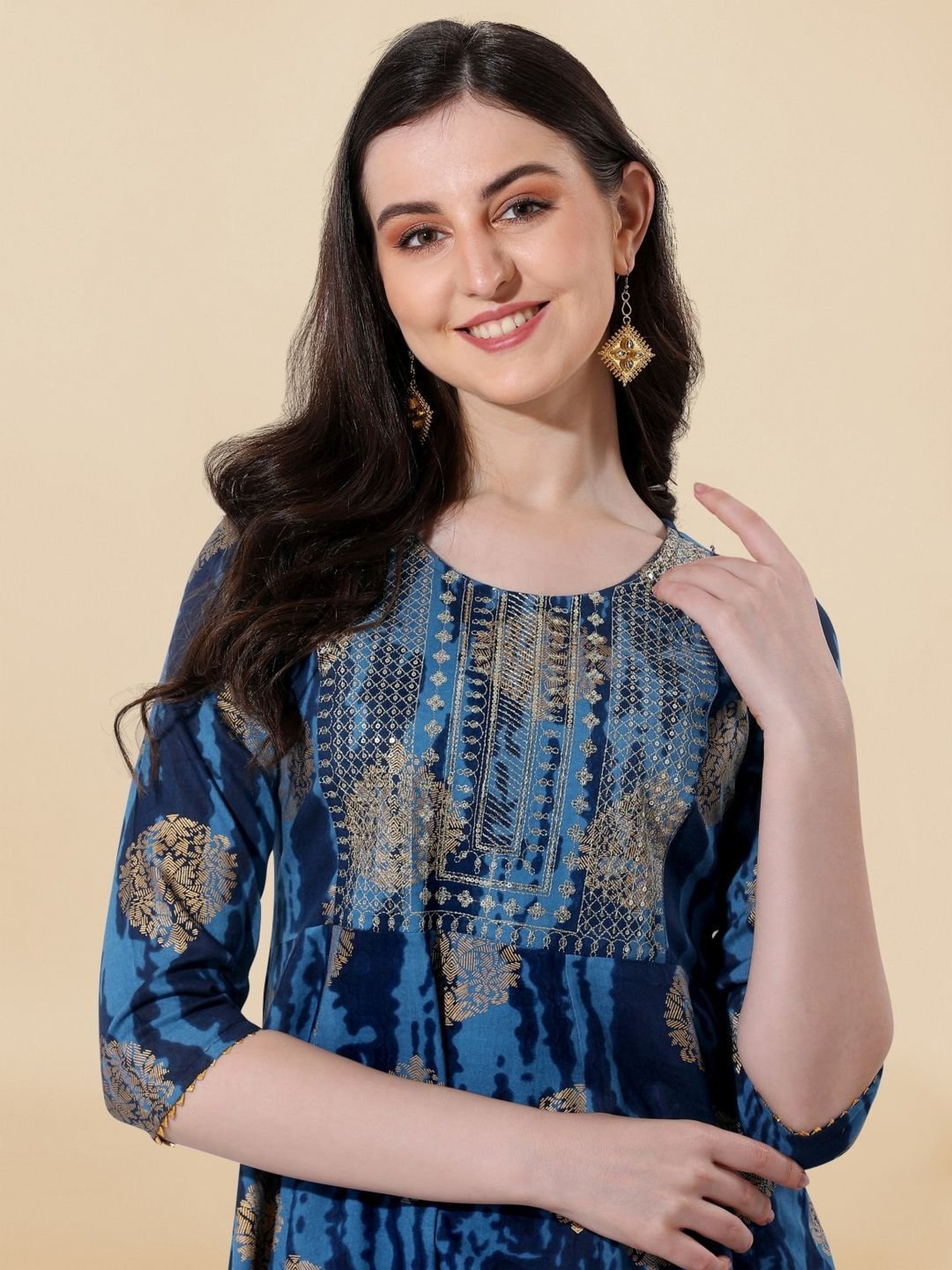 MIRCHI FASHION Blue Cotton Embroidered A-Line Dress