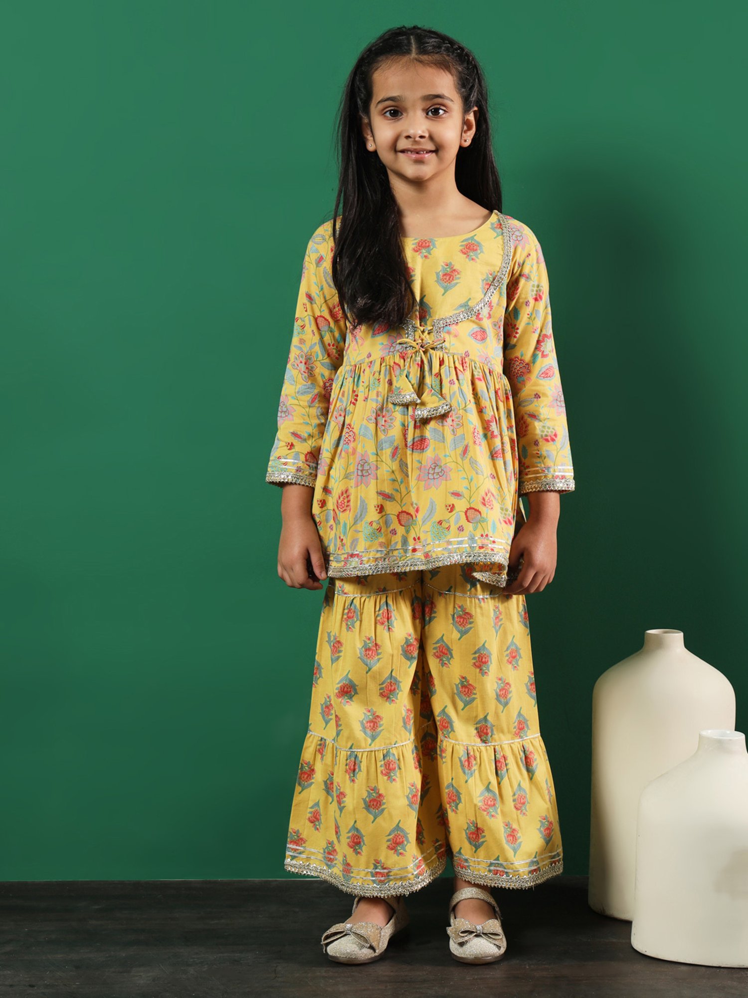 Many Frocks Kids Blue Embellished Top with Plazzos