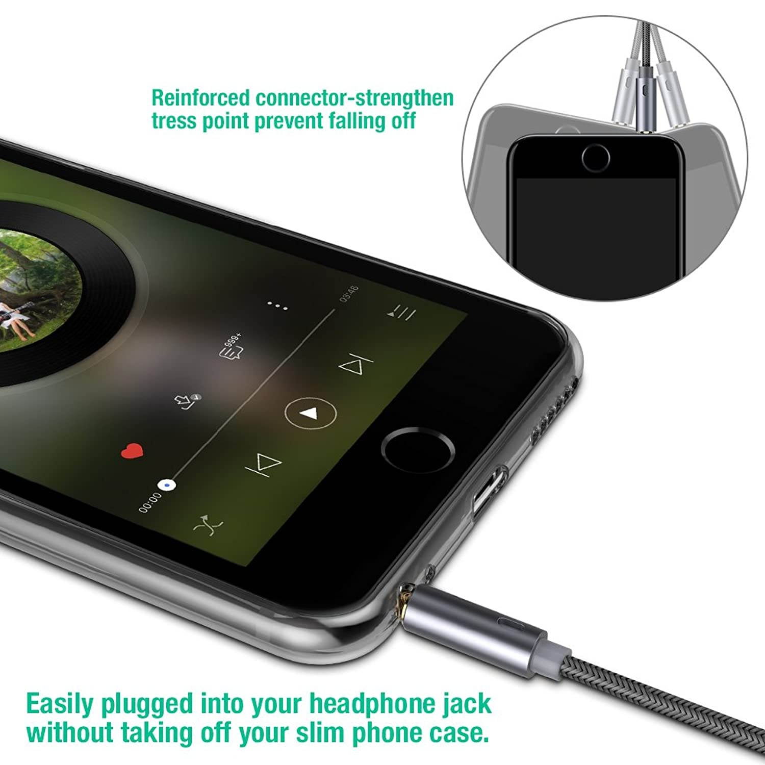 oldboytech AUX Cable, [2-Pack,45CM,Hi-Fi Sound Quality] 3.5mm Auxiliary Audio Cable Nylon Braided AUX Cord for Car/Home Stereos,Speaker,iPhone iPod iPad,Headphones,Sony Beats,Echo Dot & More