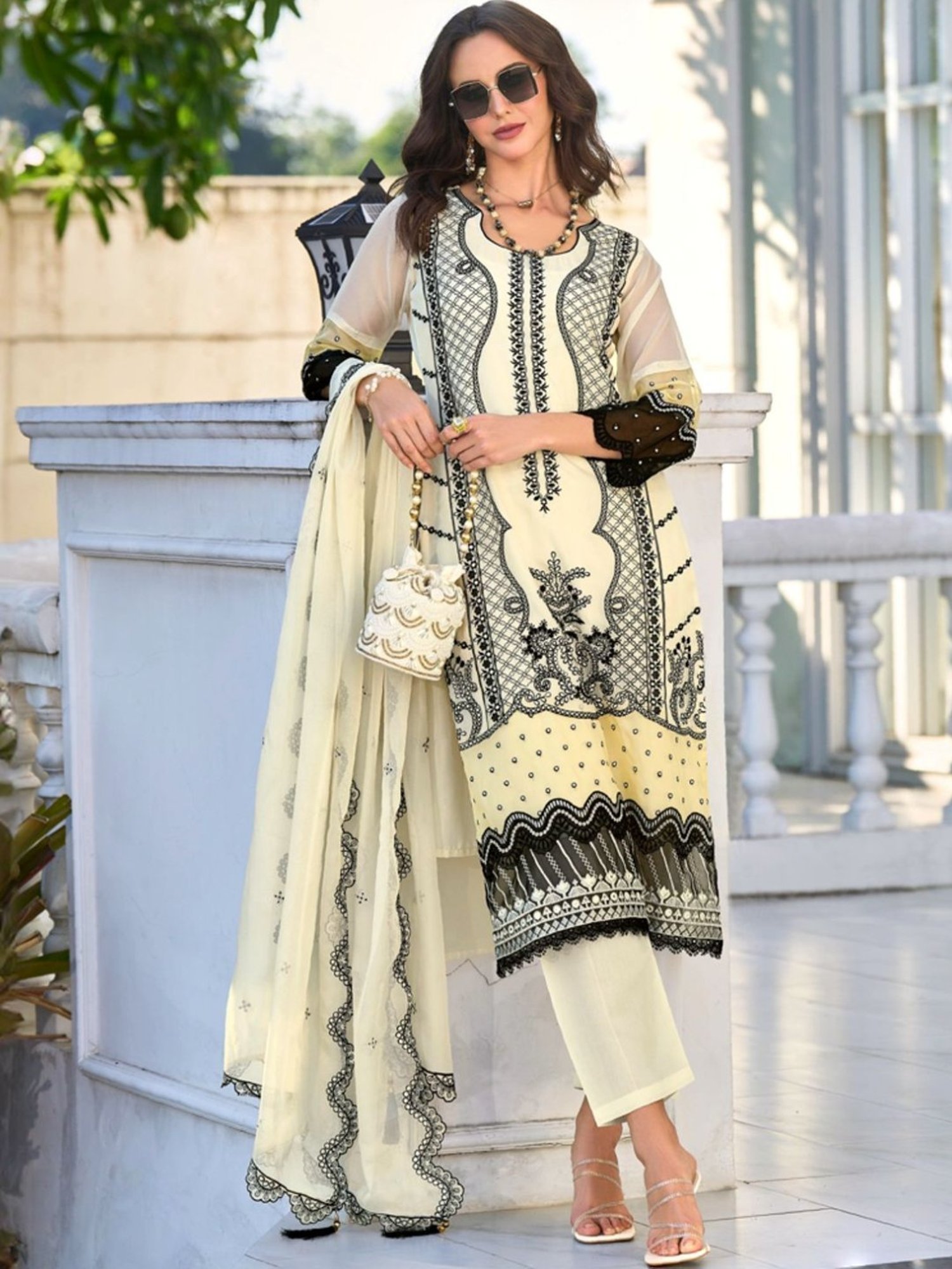 Autumnlane Blue Neelima Angel Full Embroidered Heavy Pakistani Kurta with Pant and Dupatta