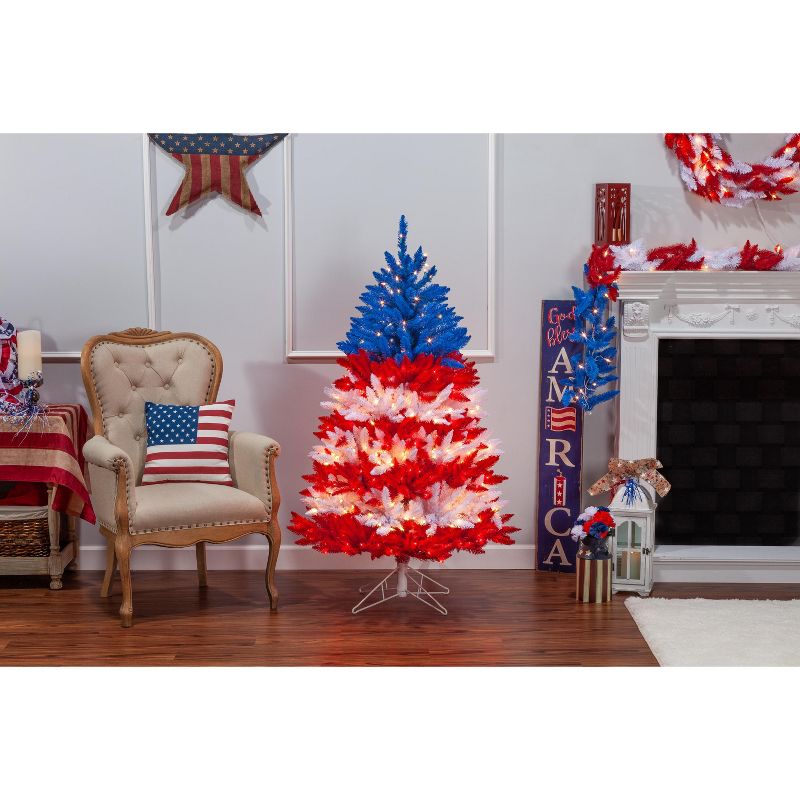 Sterling  5Ft. Patriotic American Tree in Red, White and Blue with 495 Clear Lights and 5 Twinkle Lights on Top Section