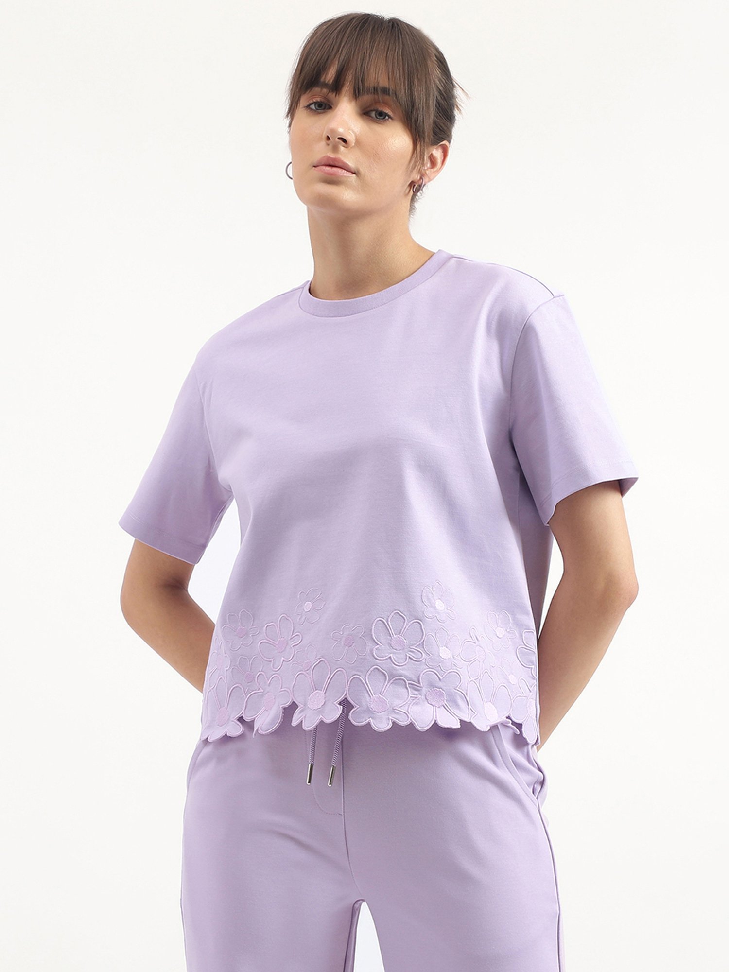 United Colors of Benetton Purple Cotton Floral T-Shirt