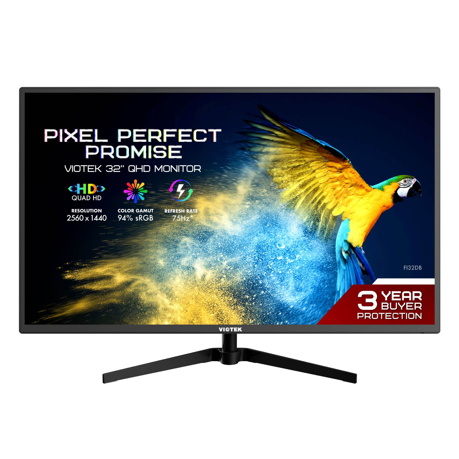 VIOTEK FI32DB 32-Inch IPS QHD Monitor 75Hz&mdash;Ultra-Slim Design 1440p 10-Bit 1.07G Displayable Colors & Ultra-Vivid Mode, FreeSync/G-Sync, HDMI DP mini-DP VGA 3.5mm&mdash;3 Years Zero Dead Pixels