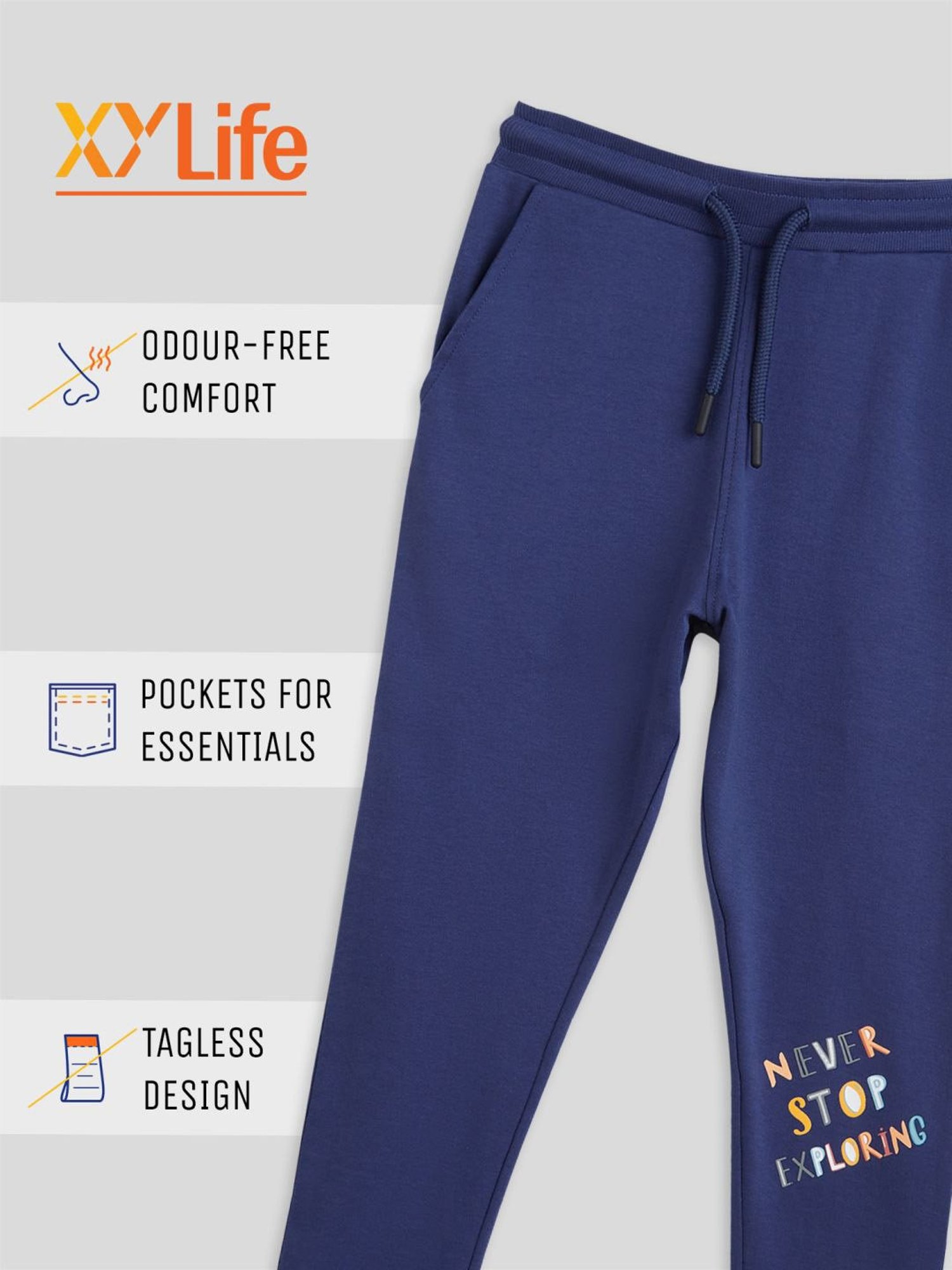 XY Life Kids Blue Cotton Relaxed Fit Joggers