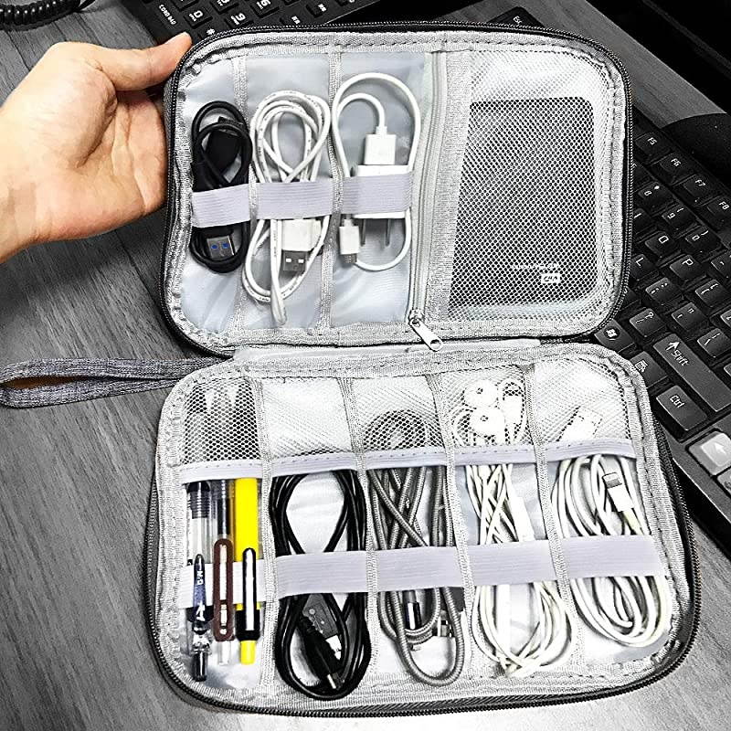 Electronics Organizer, Cable Organizer Bag Waterproof Electronics Organizer Travel Case Cord Organizer for Hard Drives, USB Cables, Flash Drive, Phone, SD Card, Power Bank(Black)