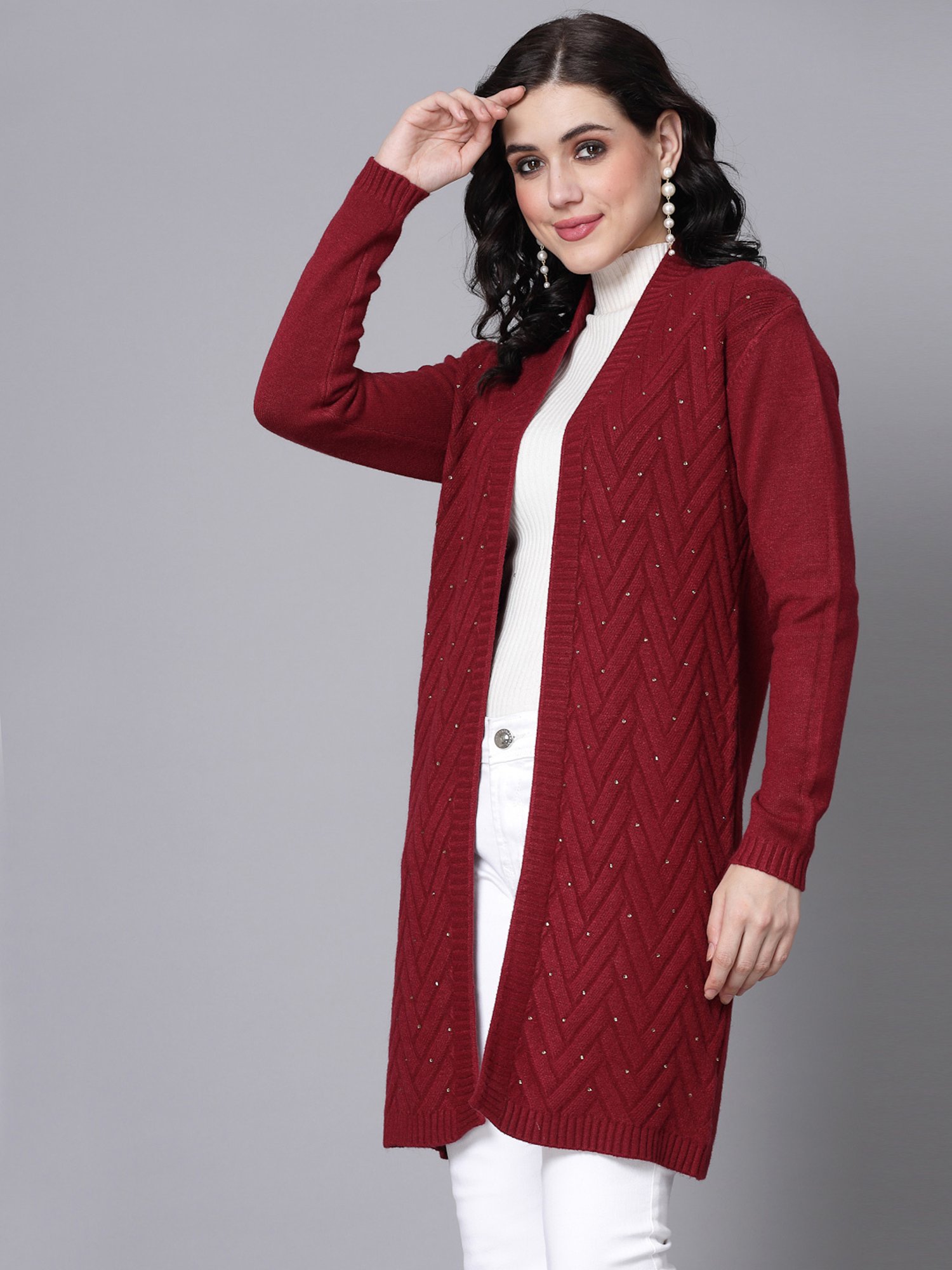 Mafadeny Maroon Long Shrug