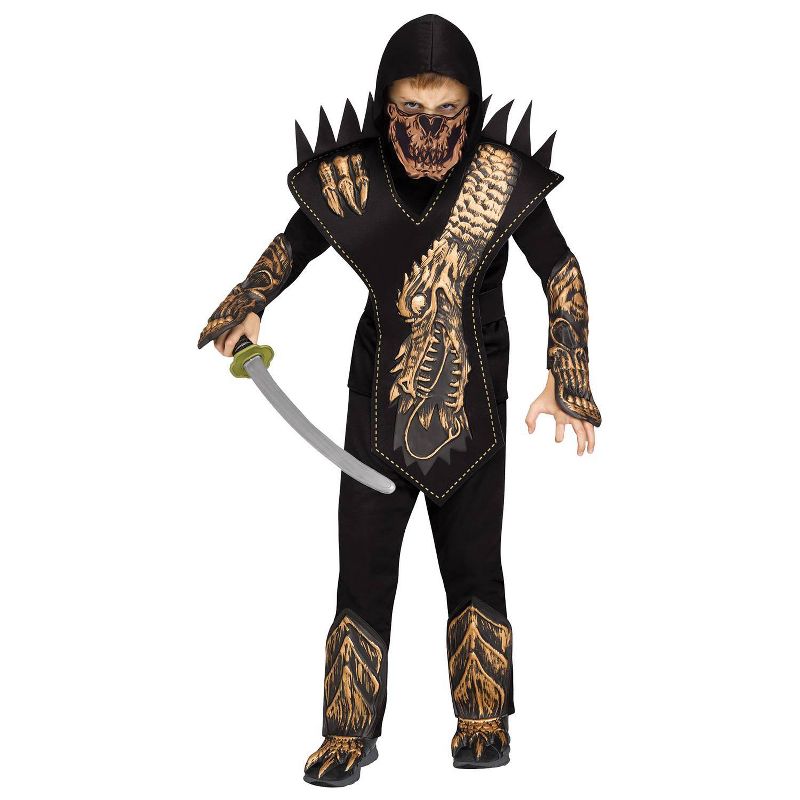 Kids' Skull Dragon Ninja Gold Halloween Costume - S