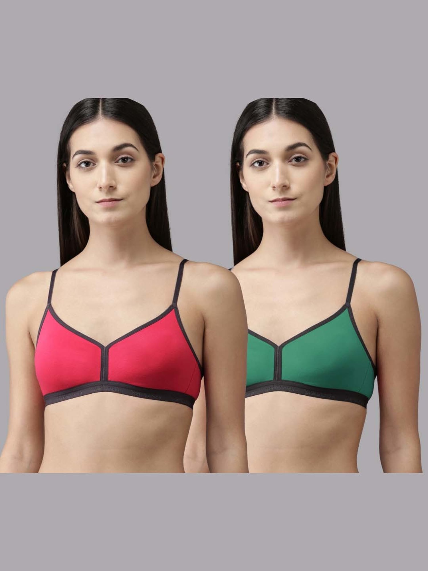 AROUSY Pink & Green Cotton T-Shirt Bra - Pack Of 2