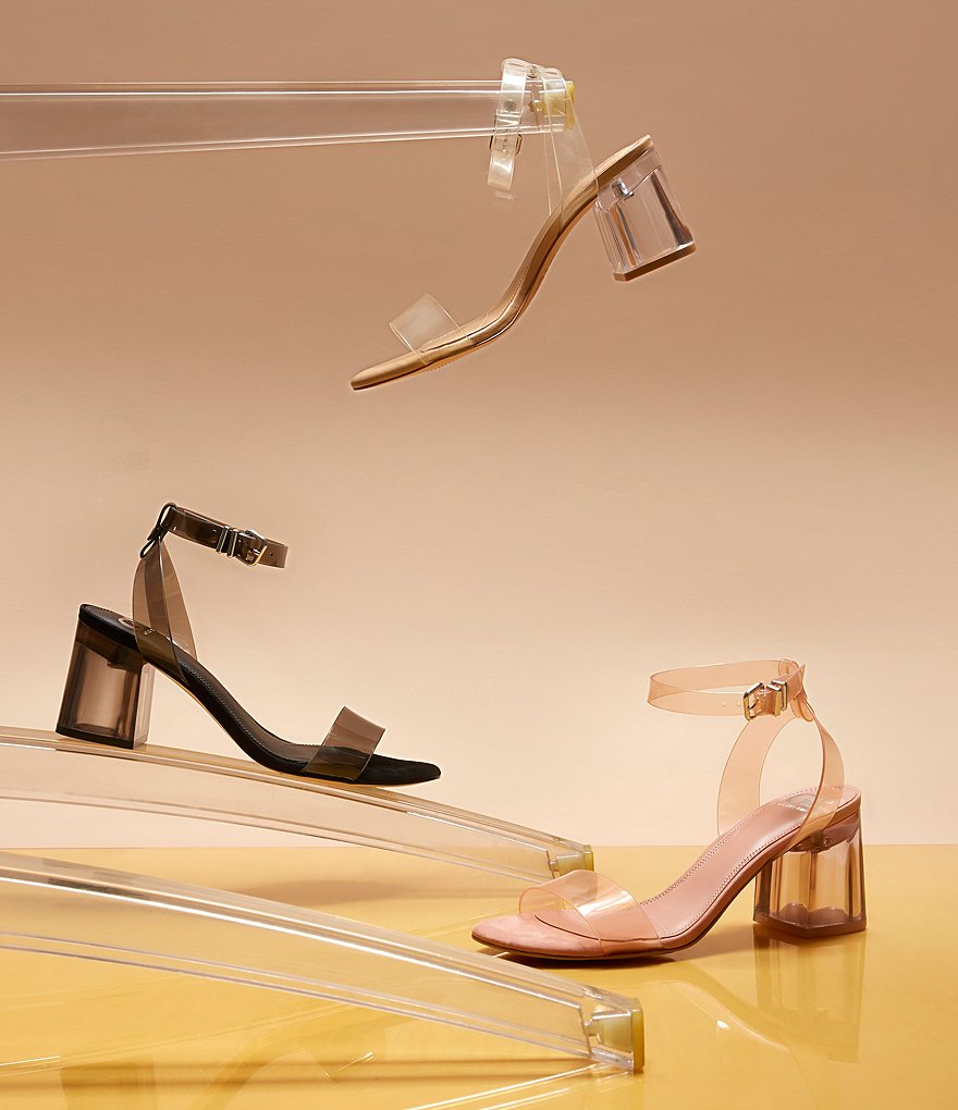 GB New-Skool Vinyl Two-Piece Ankle Strap Block Heel Dress Sandals