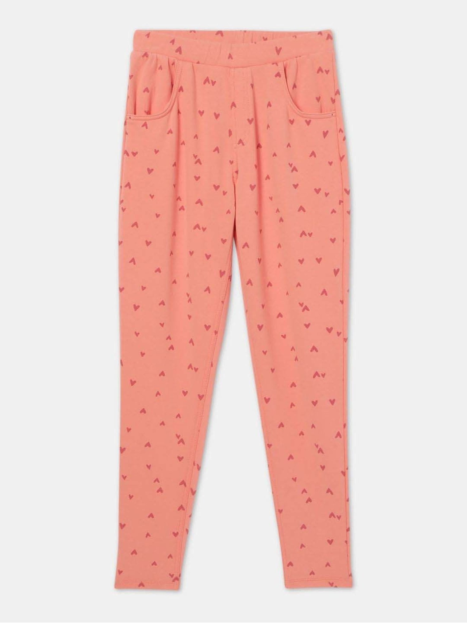 Jockey Girls Baby Pink Cotton Printed Jeggings