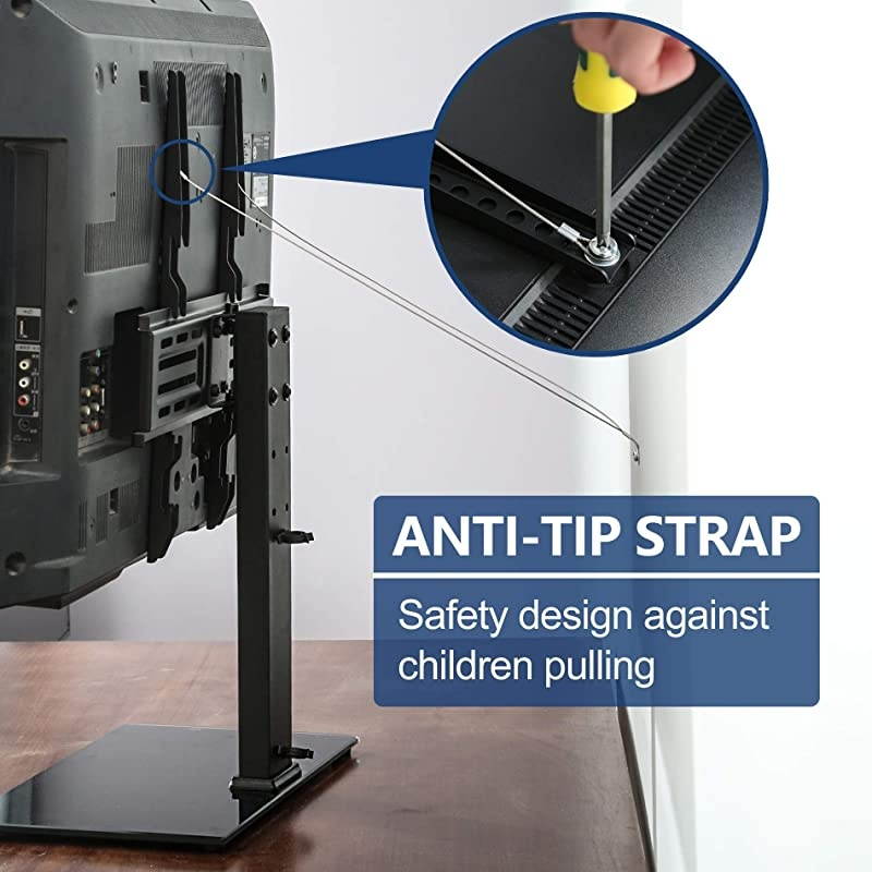 Universal Swivel TV Stand for 27-55 inch LCD LED TVs Height Adjustable TV Stand Base with Tempered Glass Table Top TV Stand in Living Room Holds Up to 88LBS VESA 400x400mm