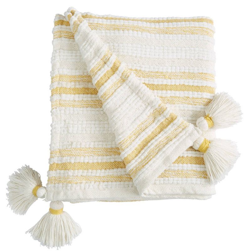 50"x60" Woven Striped Throw Blanket with Corner Tassels Yellow - Patina Vie