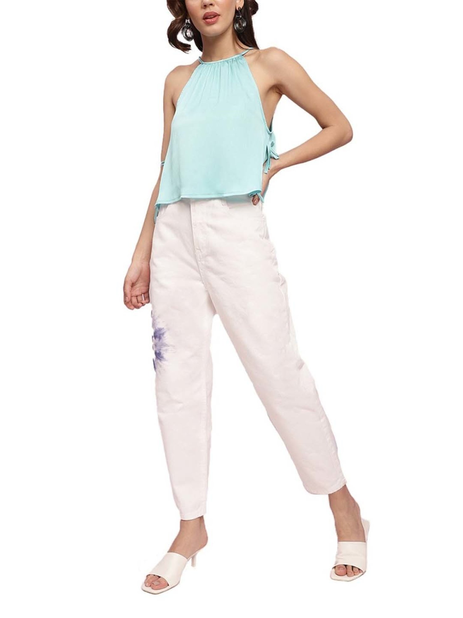 KENDALL + KYLIE White Cotton Printed Mid Rise Jeans