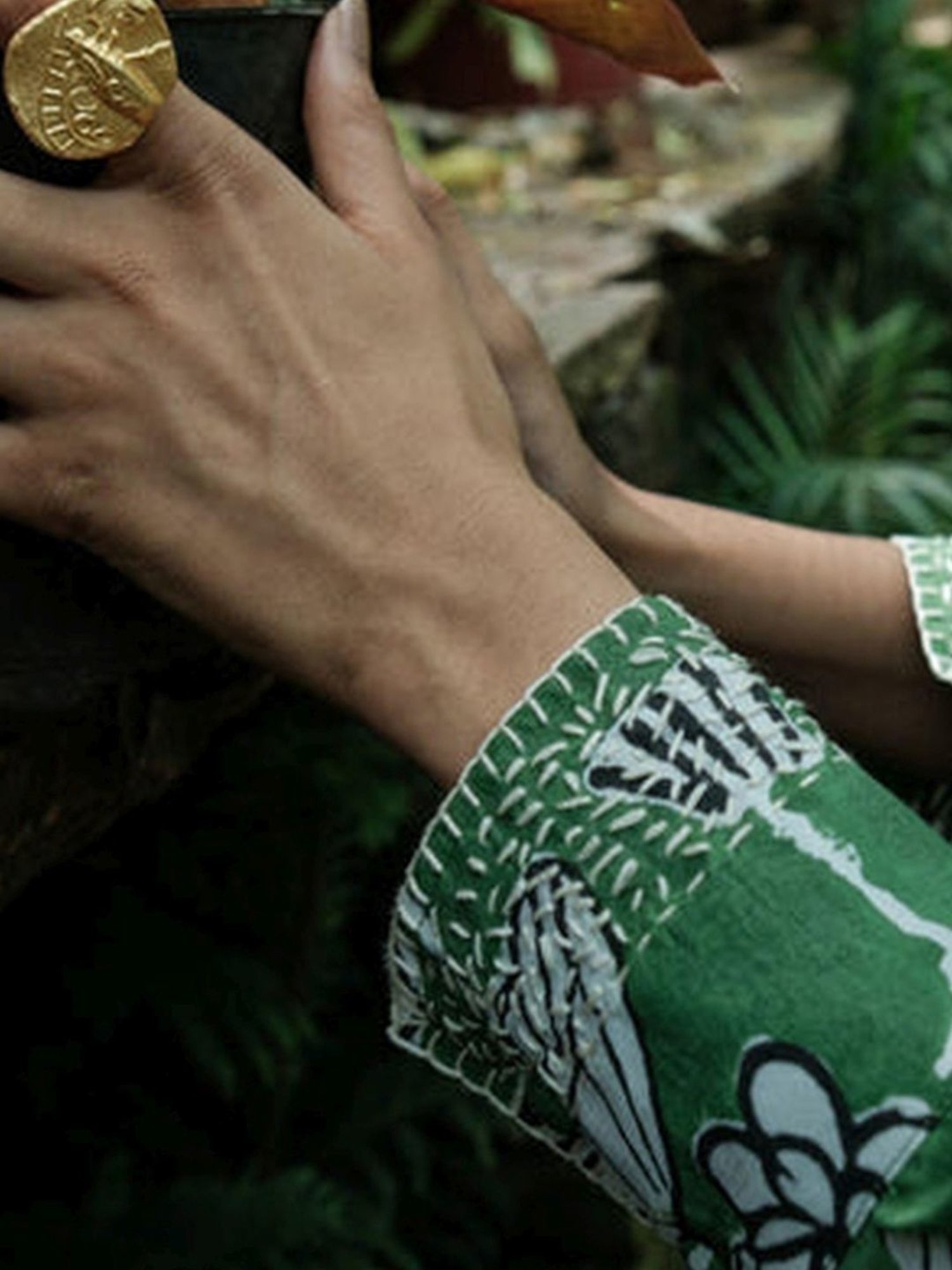 Khajoor Studio Fern Green Bageecha Botanical Vine Statement Shirt