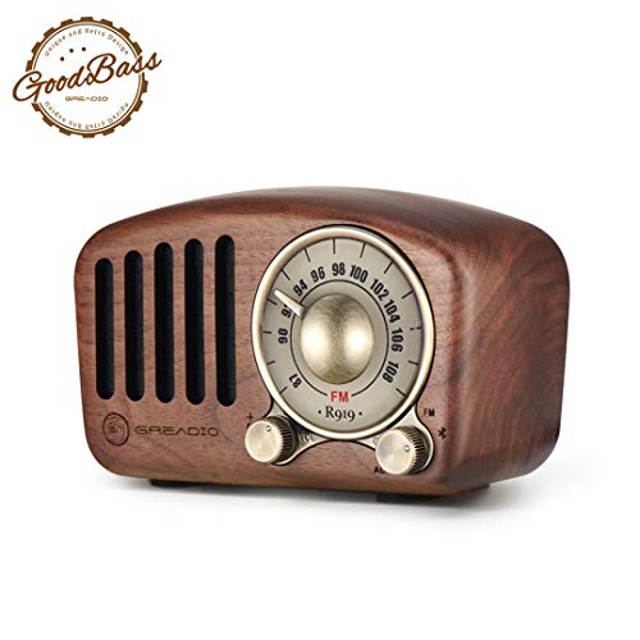 Vintage Radio Retro Bluetooth Speaker- Greadio Walnut Wooden FM Radio with Old Fashioned Classic Style, Strong Bass Enhancement, Loud Volume, Bluetooth 4.2 Wireless Connection, TF Card & MP3 Player