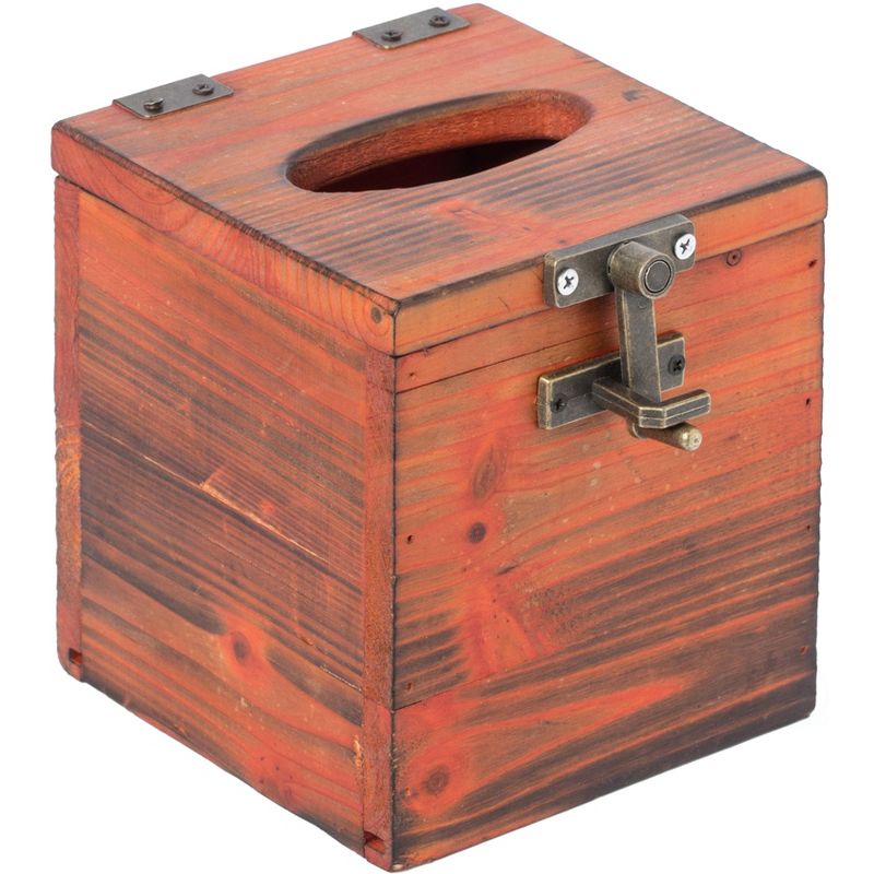 Vintiquewise Square Wooden Rustic Lockable Tissue Box Cover Holder