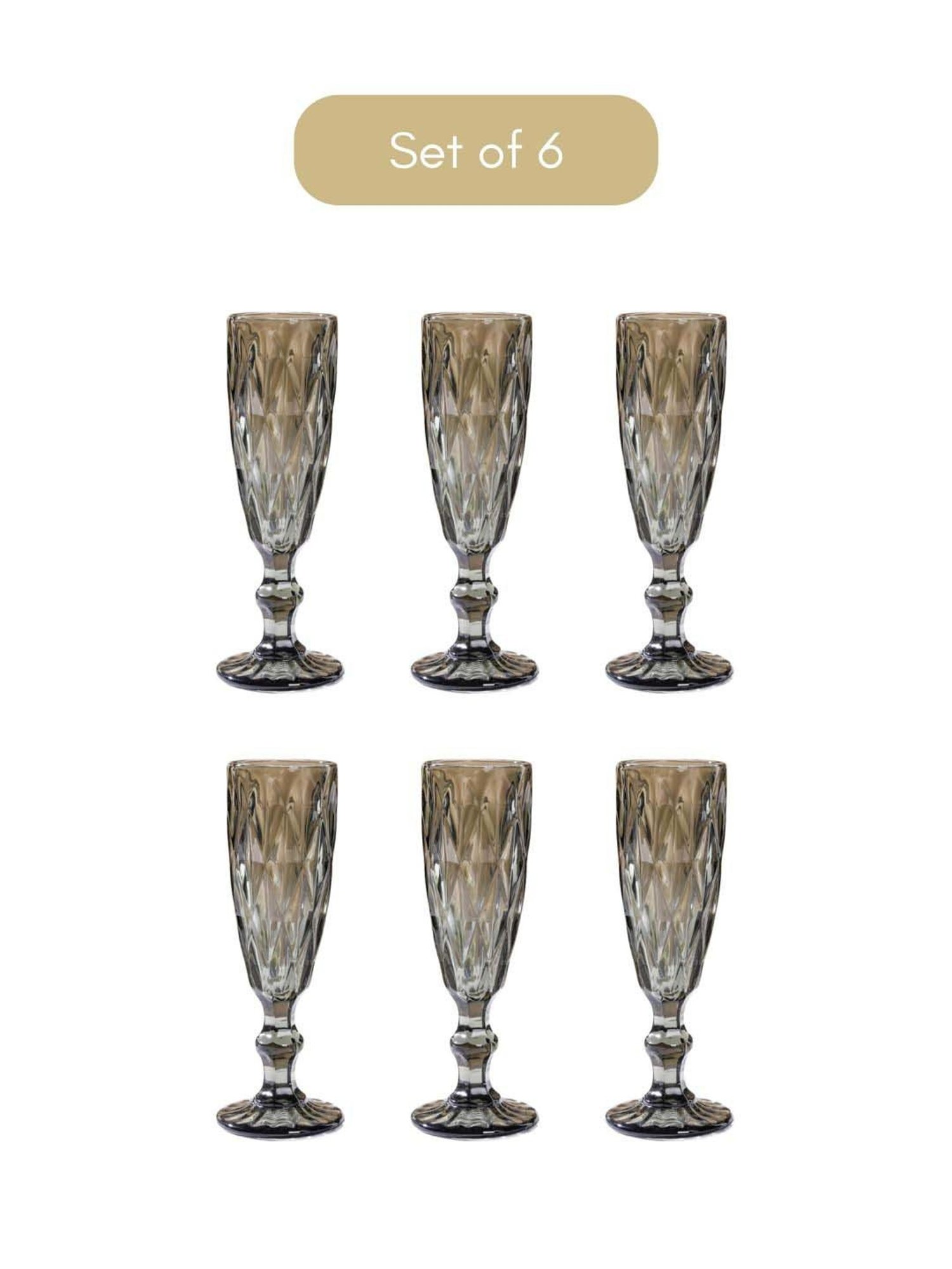 Nestasia high quality Crystal Textured Grey Champagne Glasswareset with Stem (Set Of 6, each 150 ml)