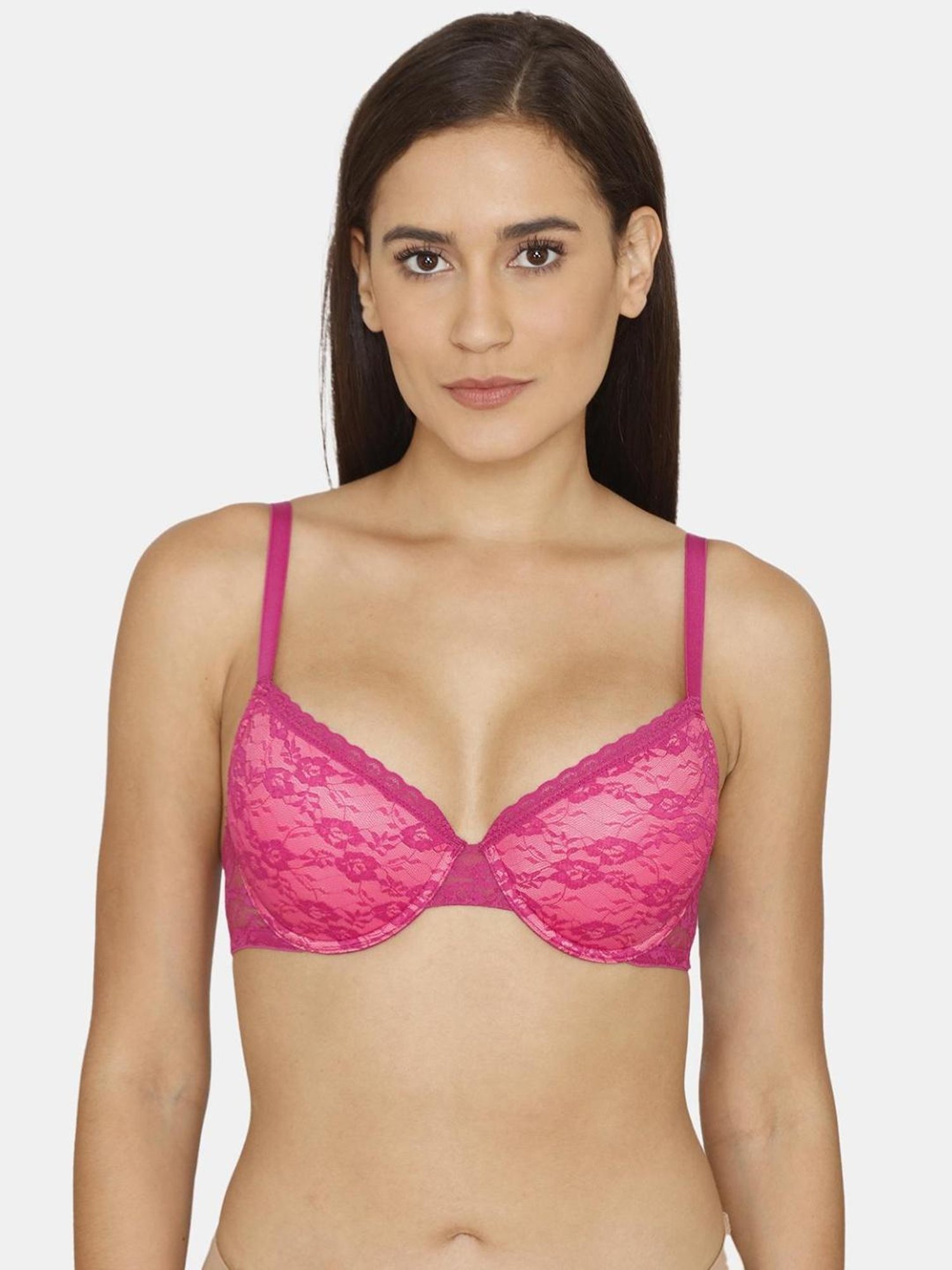 Rosaline by Zivame Pink Lace Padded Bra
