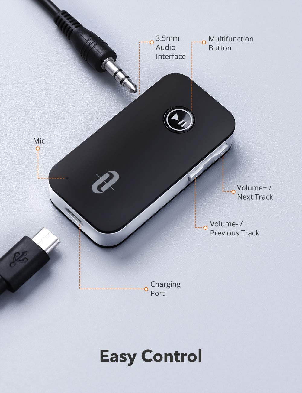 Bluetooth Receiver/Car Kit, Portable Wireless Audio AUX Adapter 3.5mm Stereo Output (Bluetooth 5.0, A2DP, Built-in Microphone) for Home Audio Music Streaming Sound System