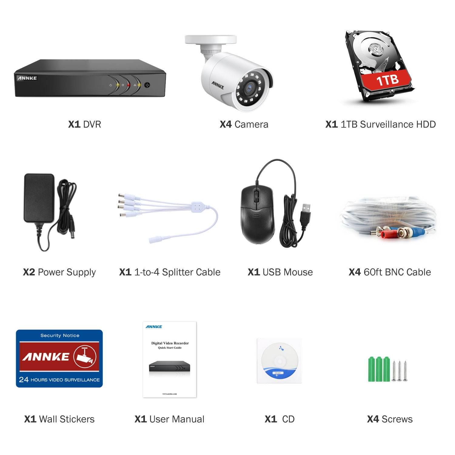 ANNKE 8CH Security Camera System HD-TVI 1080P Lite H.265+ DVR with 4&times;1080P HD Indoor/Outdoor Weatherproof CCTV Cameras, Motion Alert, Remote Access with 1TB HDD