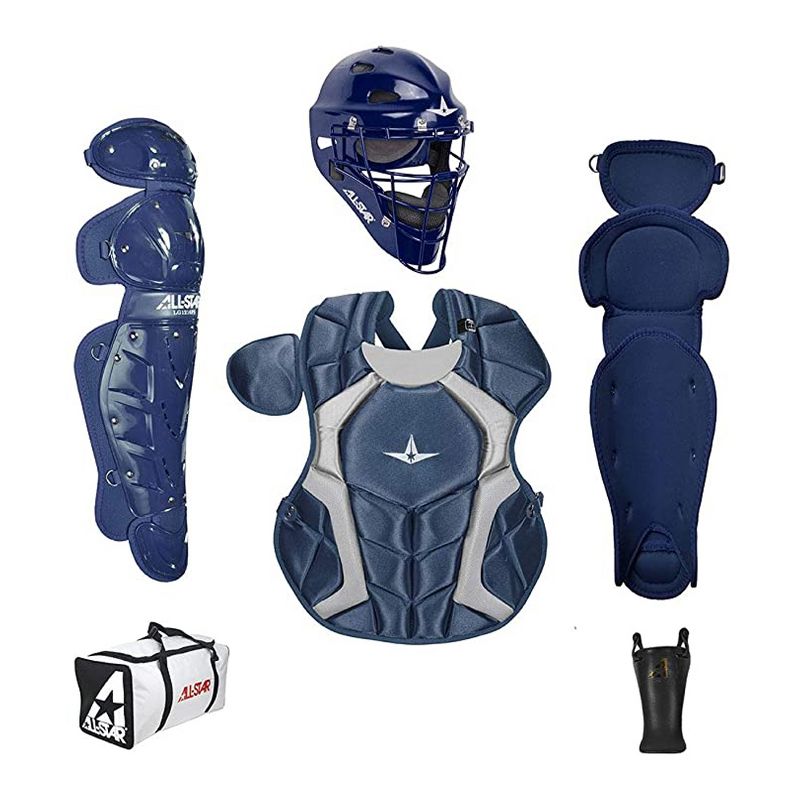 All-Star Sports Players Series Age 9 to 12 Protective Gear Catchers Set with Mask Helmet, Chest Protector, Leg Guards, and Bag, Navy