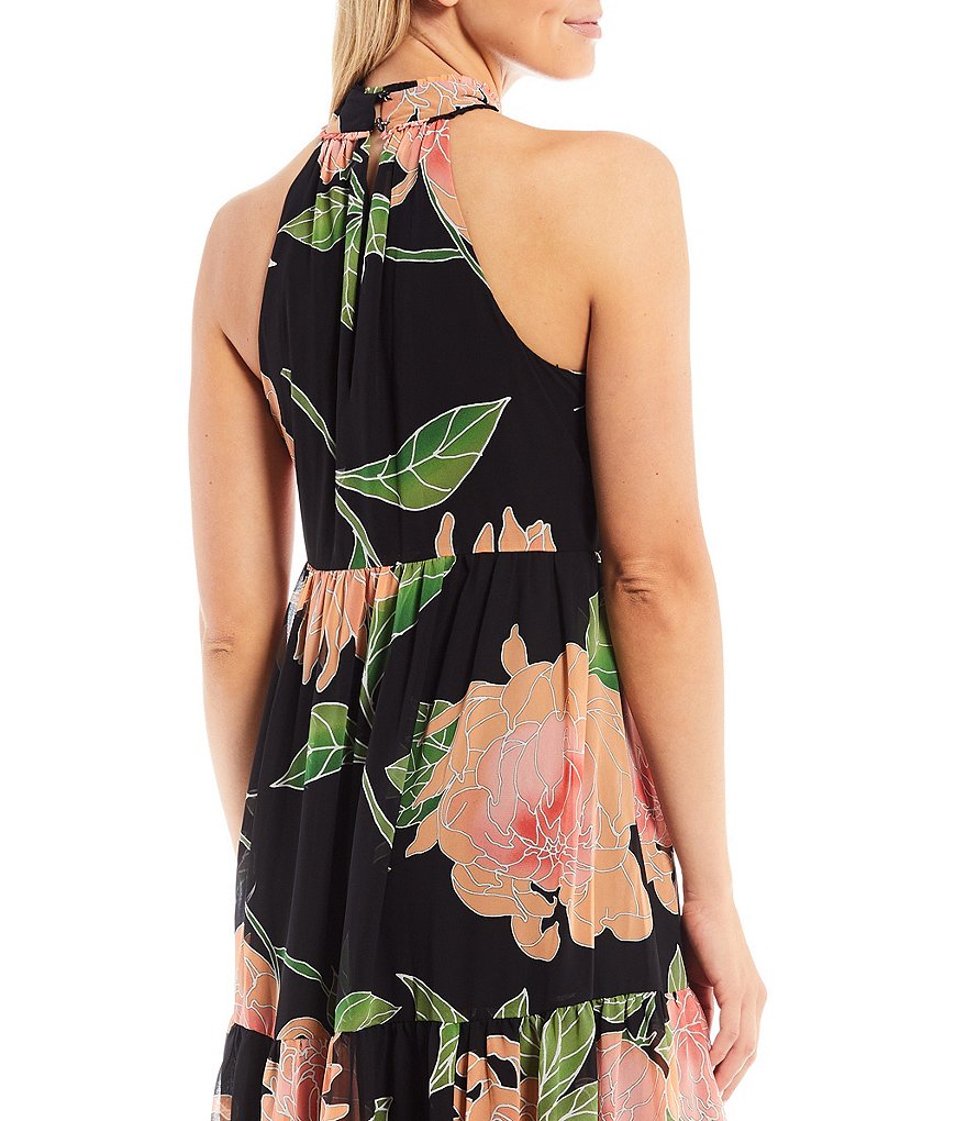 Trina Turk Immeasurable 2 Floating Chrysanthemum Floral Print Halter Neck Sleeveless Midi Dress