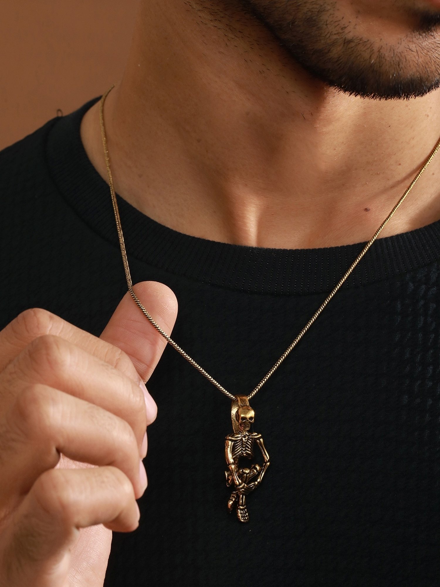 Bold by Priyaasi Sitting Skeleton Black Casual Pendant With Chain for Men