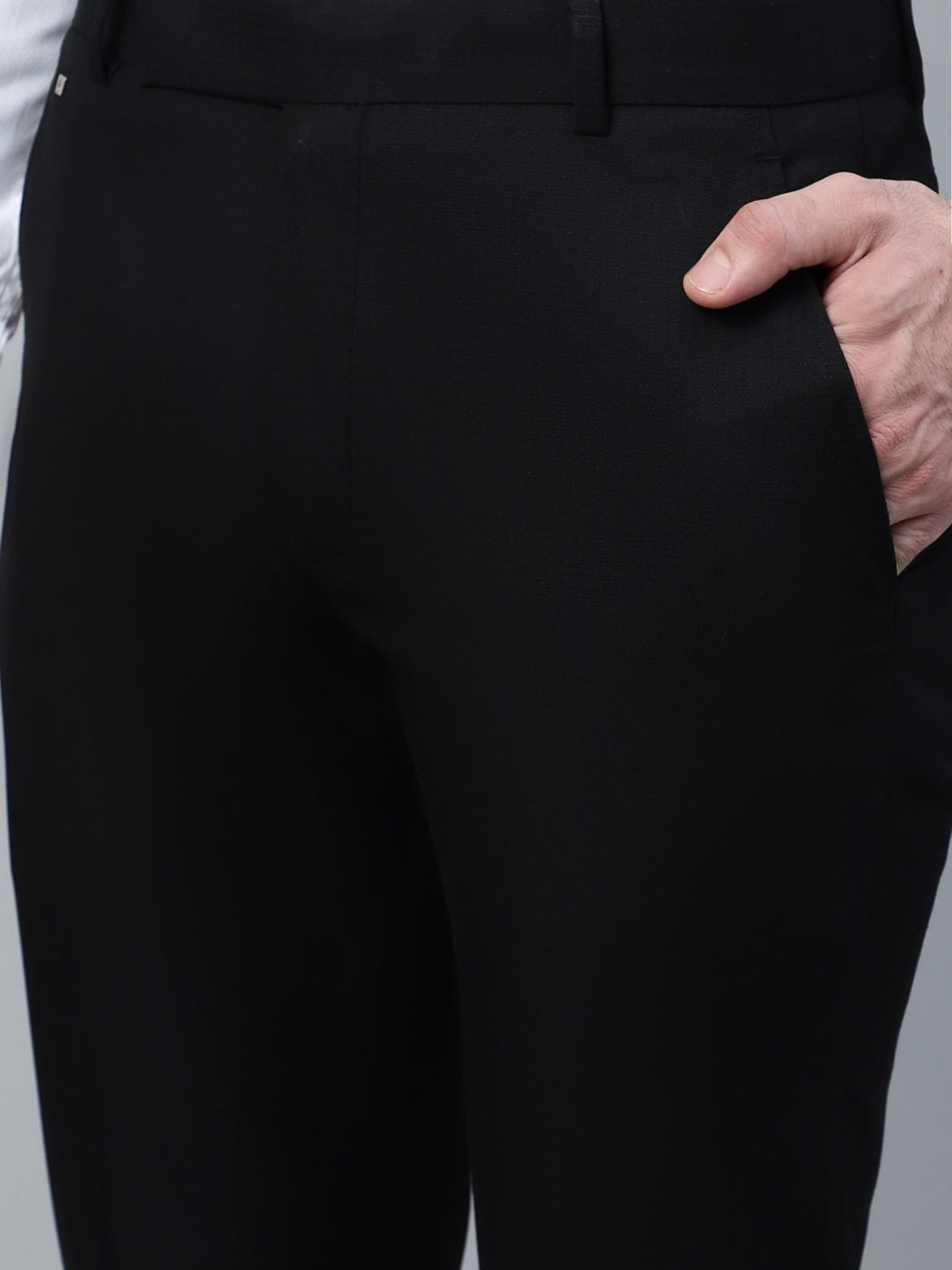 Cantabil Black Poly Viscose Regular fit  Trousers