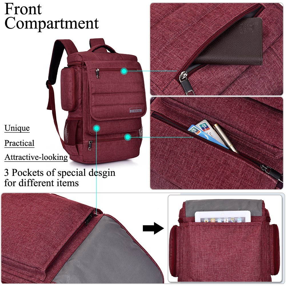 SOCKO Laptop Backpack , Multifunctional Unisex Luggage & Travel Bags Knapsack,rucksack Backpack Hiking Bags Students School Shoulder Backpacks Fits Up to 17.3 Inch Laptop Macbook Computer,Red