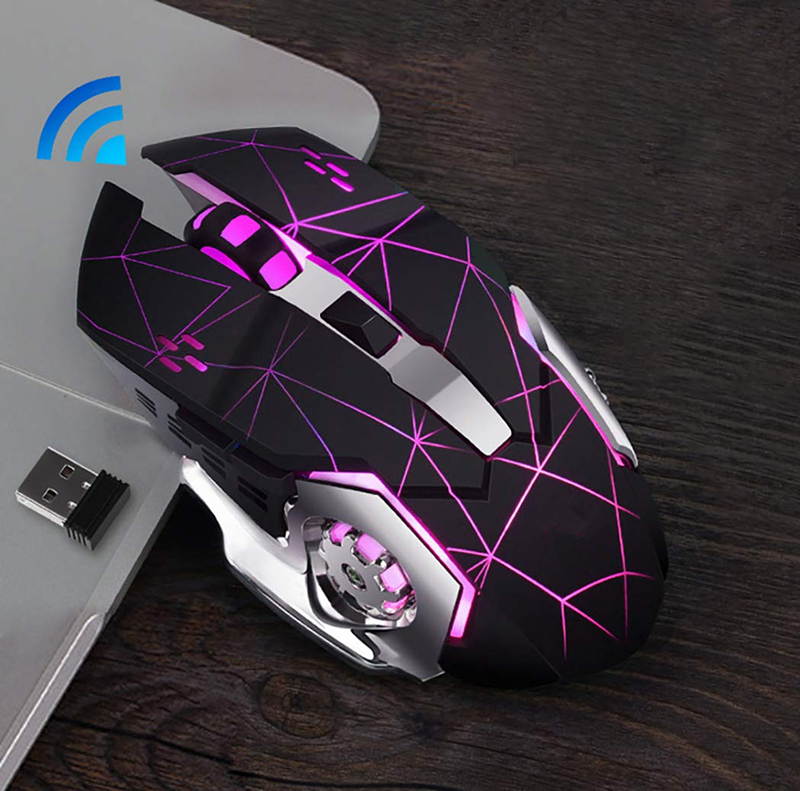 Zgeer Rechargeable Wireless Gaming Mouse, Bluetooth USB Computer Mouse, 2.4G LED Color Changing Optical Silent, Auto Sleeping, 4 Adjustable DPI, Compatible with Laptop/PC/Notebook (Black)