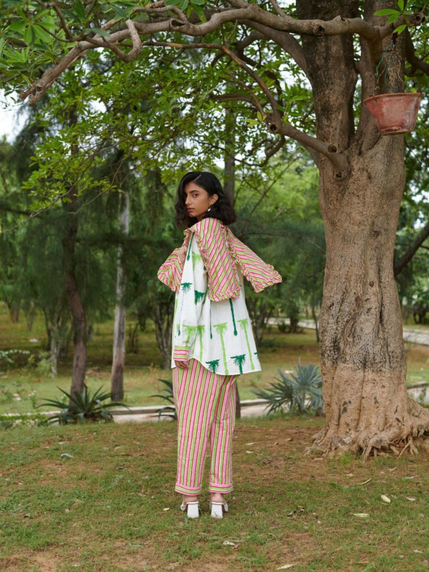Khajoor Studio Pink & Green Sundaze Doll Striper Pants