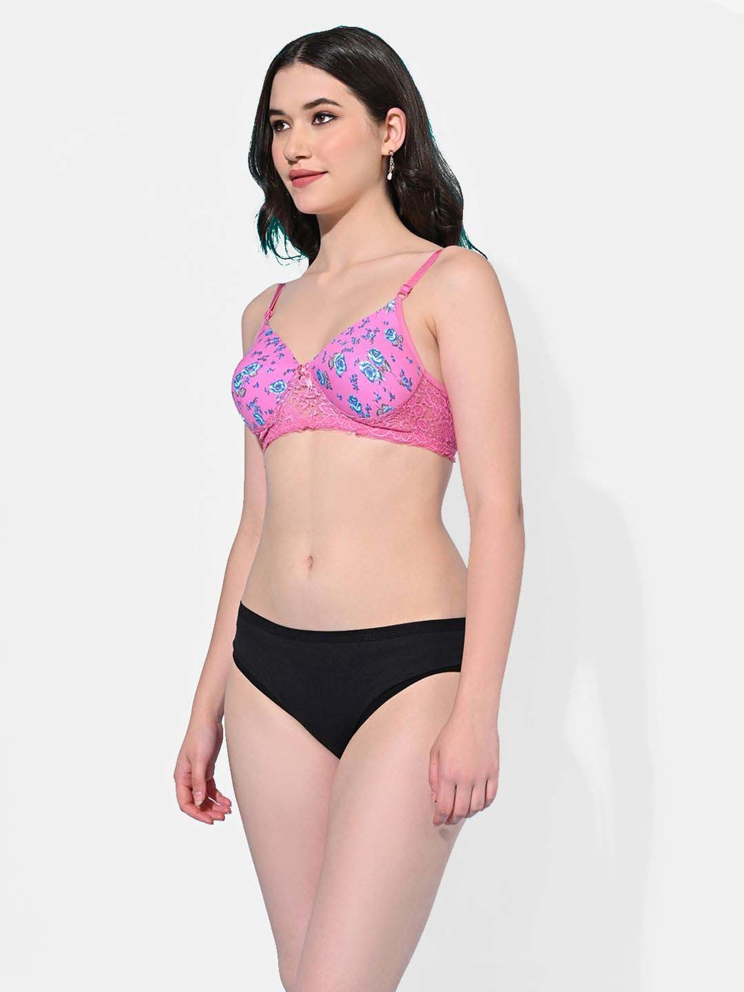 mod & shy Pink Self Pattern Lingerie Set