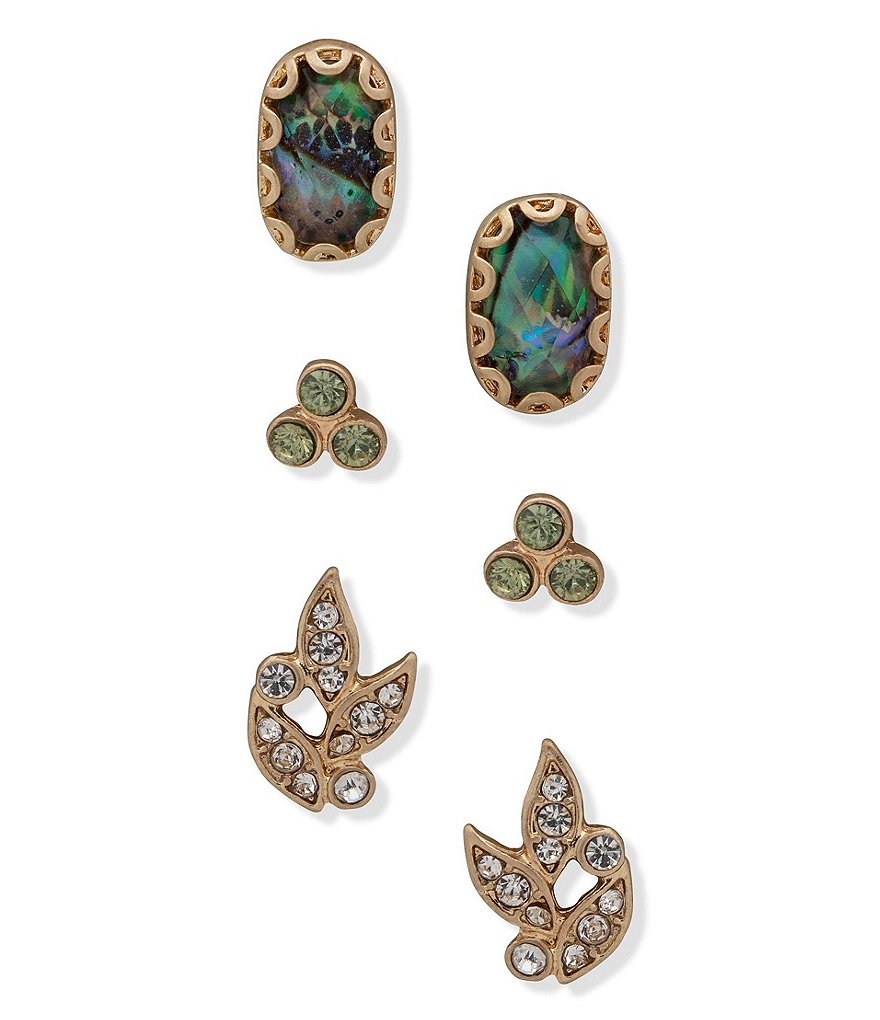 Lonna & Lilly Abalone Leaf Stone Trio Earrings Set