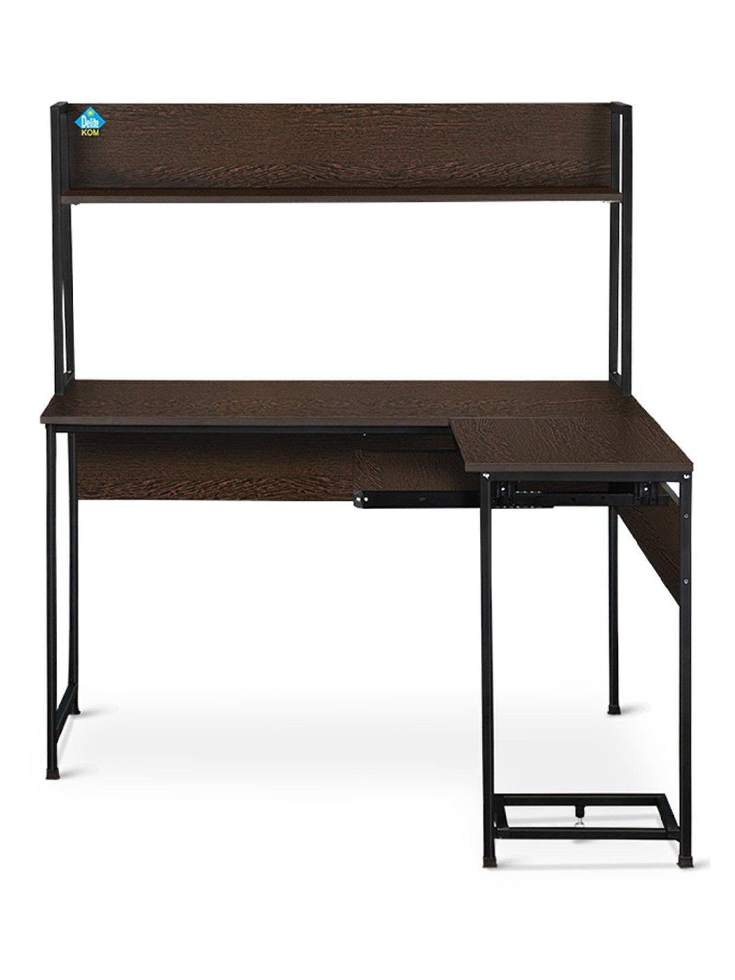 Delite Kom Falcon Flowery Wenge Black Metal L-shaped Computer Desk