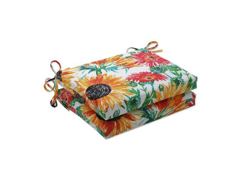 2pc Outdoor/Indoor Rounded Chair Pad Set Sunflowers Sunburst Yellow - Pillow Perfect