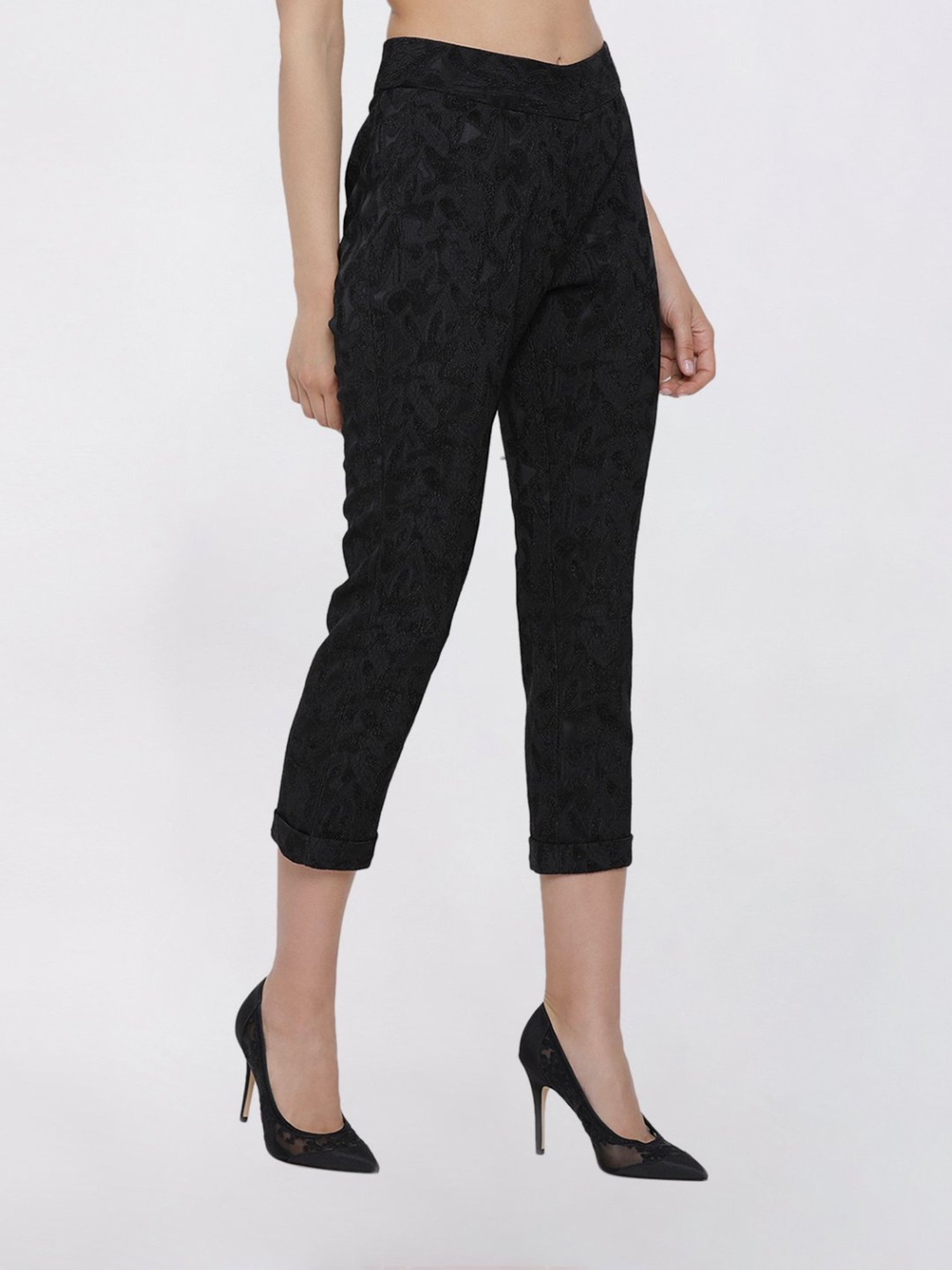 Office & You Black Straight Pant With Turnup