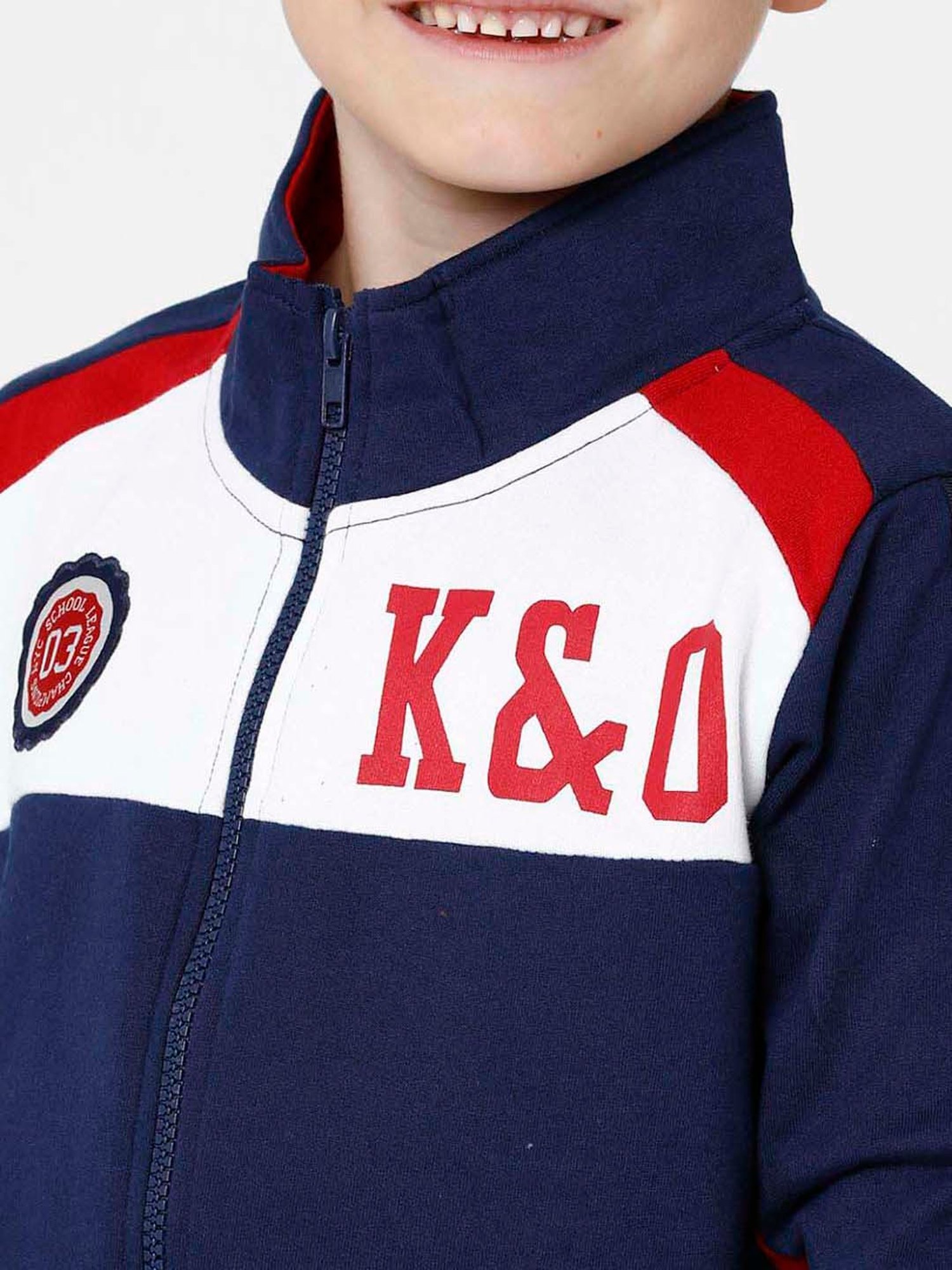 Kate & Oscar Kids Navy & White Cotton Printed Full Sleeves Sweatshirt