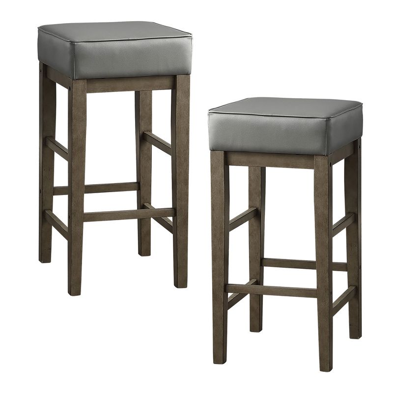 Lexicon 29 Inch Pub Height Wooden Bar Stool Leather Seat Barstool, Gray (2 Pack)