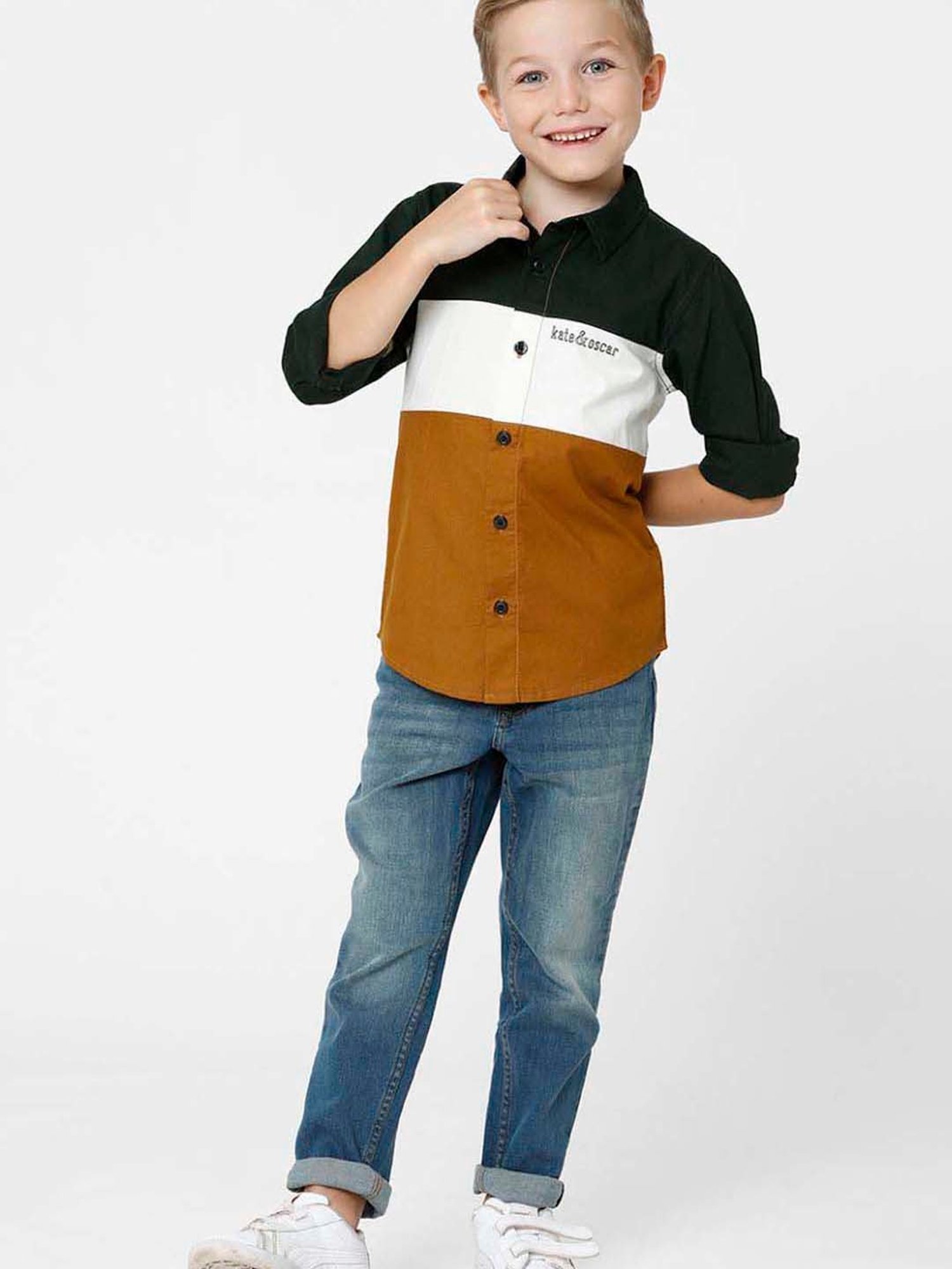 Kate & Oscar Kids Multicolor Cotton Color Block Full Sleeves Shirt